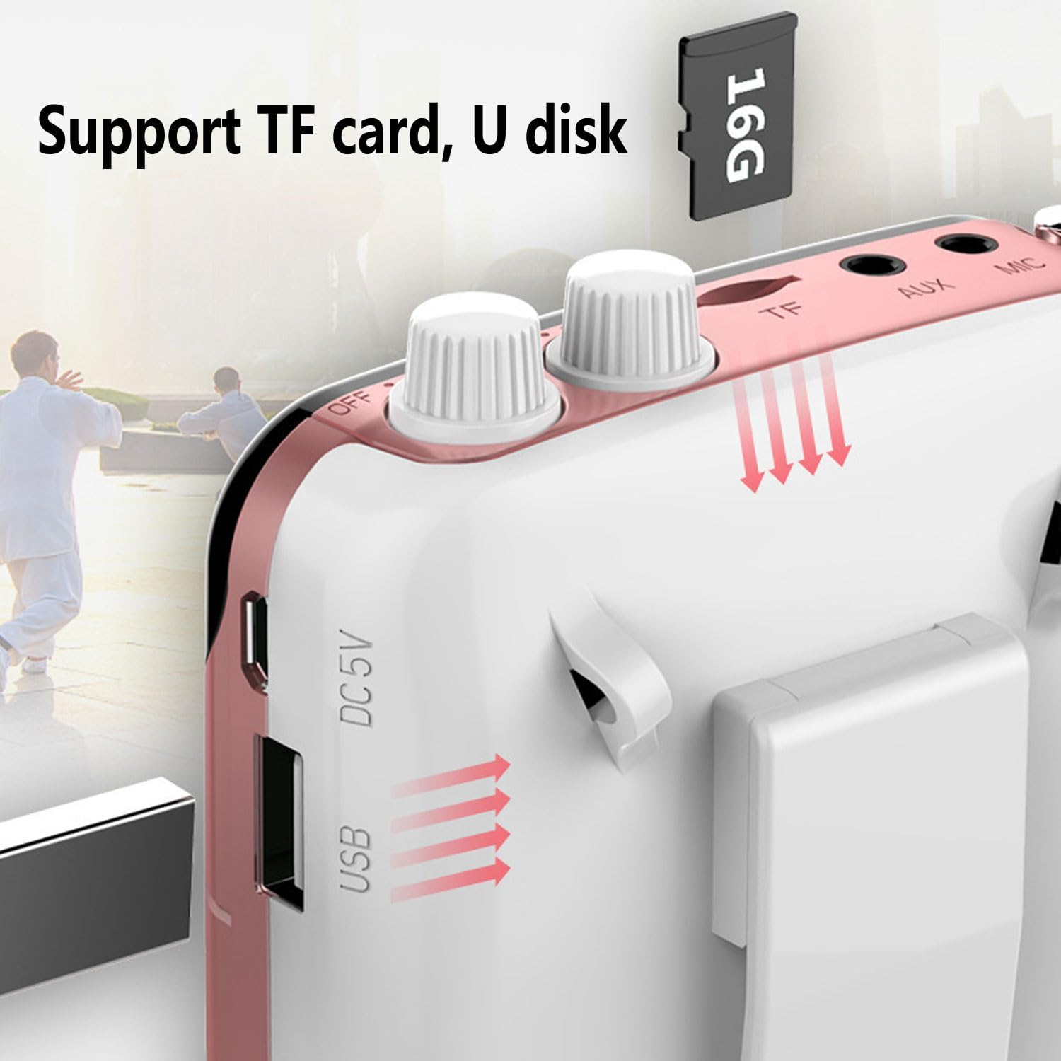 Speech Amplifier Portable Rechargeable Speaker with Wired Microphone Headset 10 W 2400 Mah PA System Supports Audio in MP3 Format for Teacher/Training/Meeting/Guide (Rose) - 1 X Rose image number 6