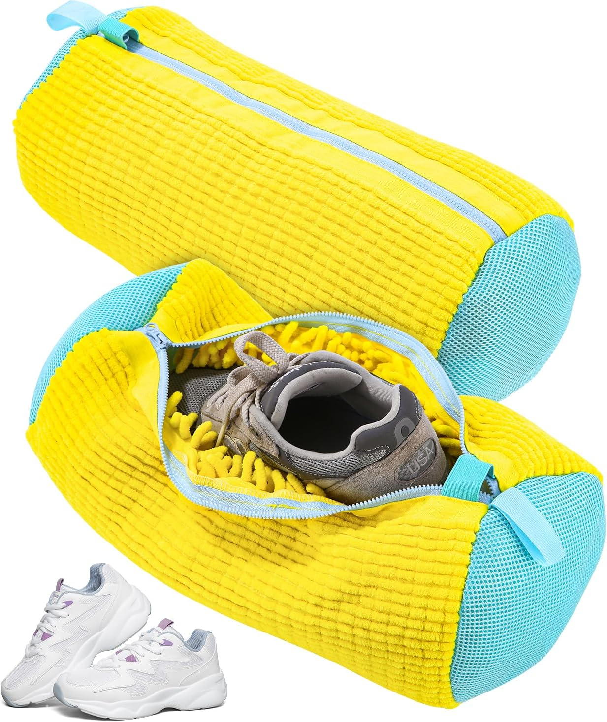 Bixury Shoe Wash Bag, Washing Machine, Shoe Bag, Washing Machine, Pack of 2, Multi Laundry Bag Shoes with 360&deg; Cleaning Fluff, Self-Cleaning Shoes, Washing Bag for Washing Machine and Dryer (Yellow) image number 3