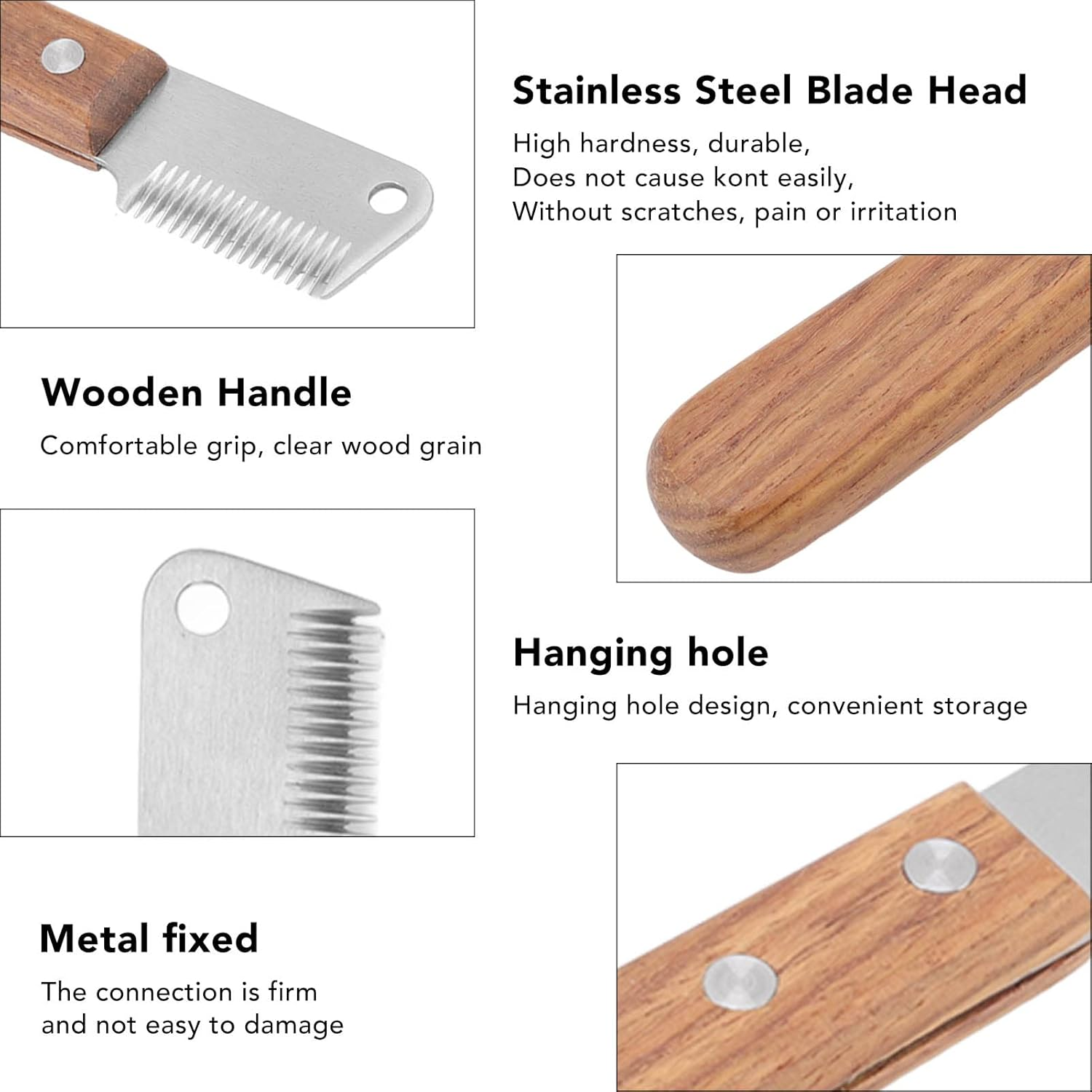 Dog Stripping Knife, Stainless Steel Professional Stripping Knife Eliminate Knots Stripping Knife for Dog, Reduce Hair Loss Dog Grooming Stripping Knife with Wooden Handle for Pets image number 5