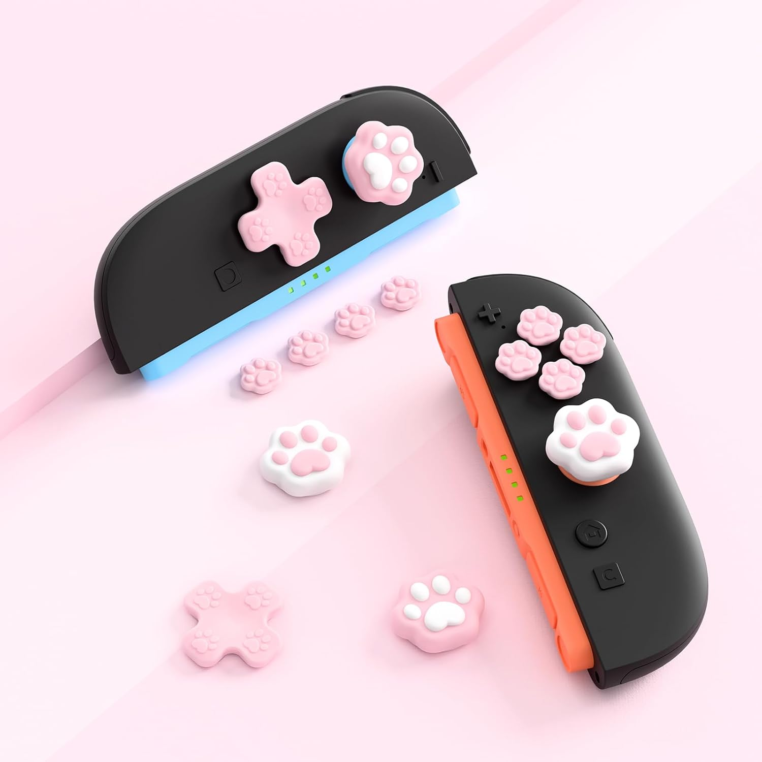 Geekshare Silicone Cross D-Pad Button Caps Set Joystick Cover, Cat Paw ABXY Key Button Thumb Grips Compatible with Switch 2 Game Console - Pink - Pink image number 5