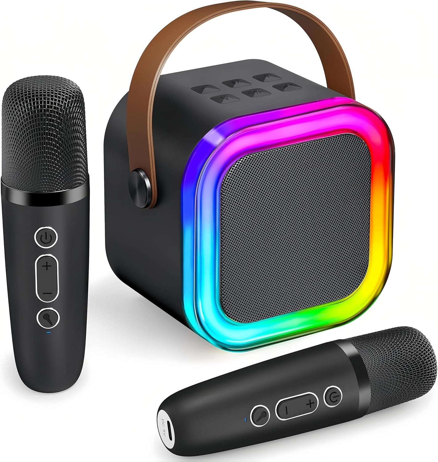 Mini Karaoke Machine for Kids, Birthday Gifts Toys for Girls Boys Friends Age 3-12+, Portable Bluetooth Speaker with 2 Wireless Mics, Karafun Premium Songs Family Home Party (Blue)