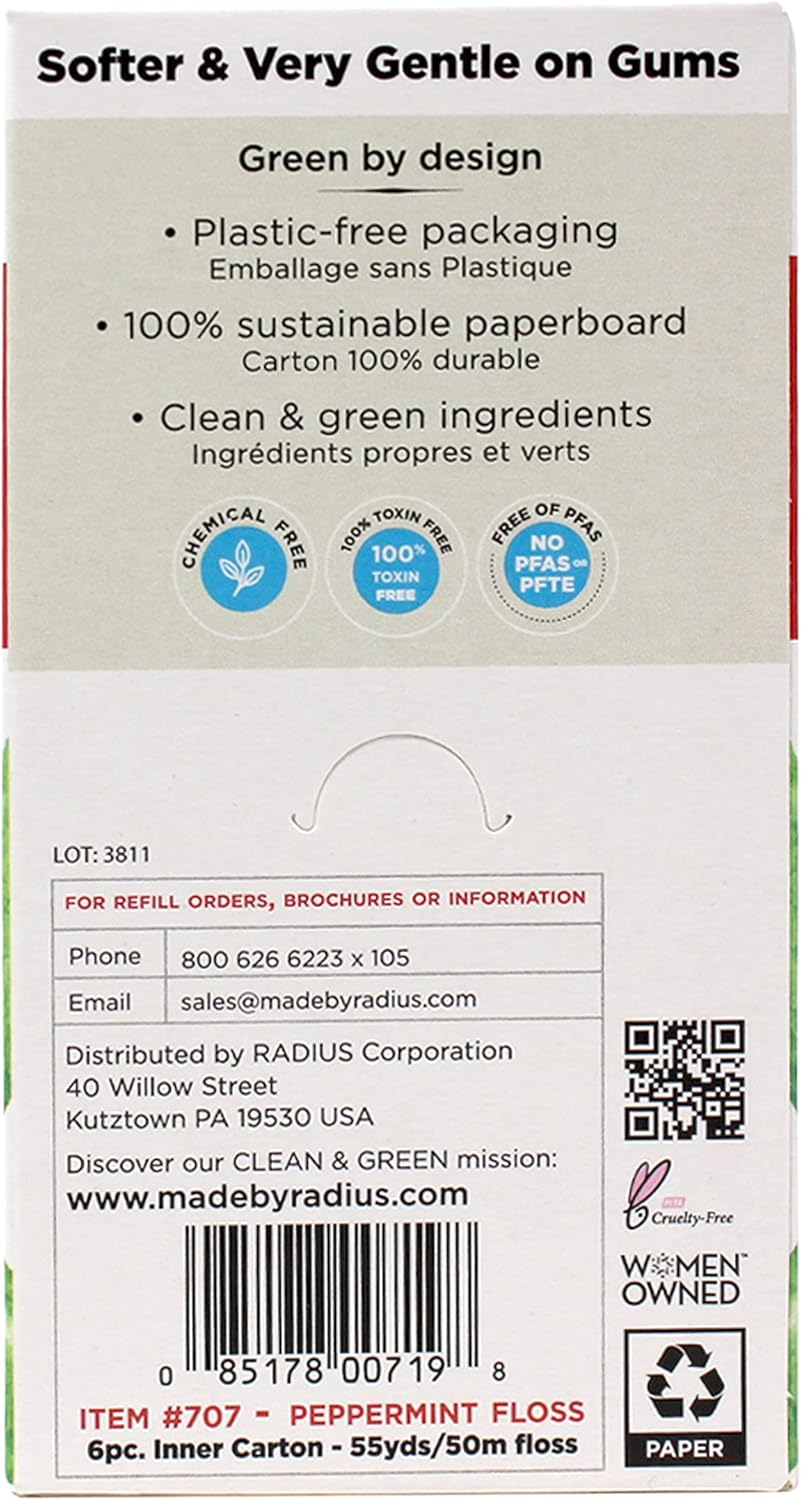 RADIUS Peppermint Dental Floss 55 Yards Vegan & Non-Toxic Oral Care Boost & Designed to Help Fight Plaque Clear - Pack of 4 image number 2