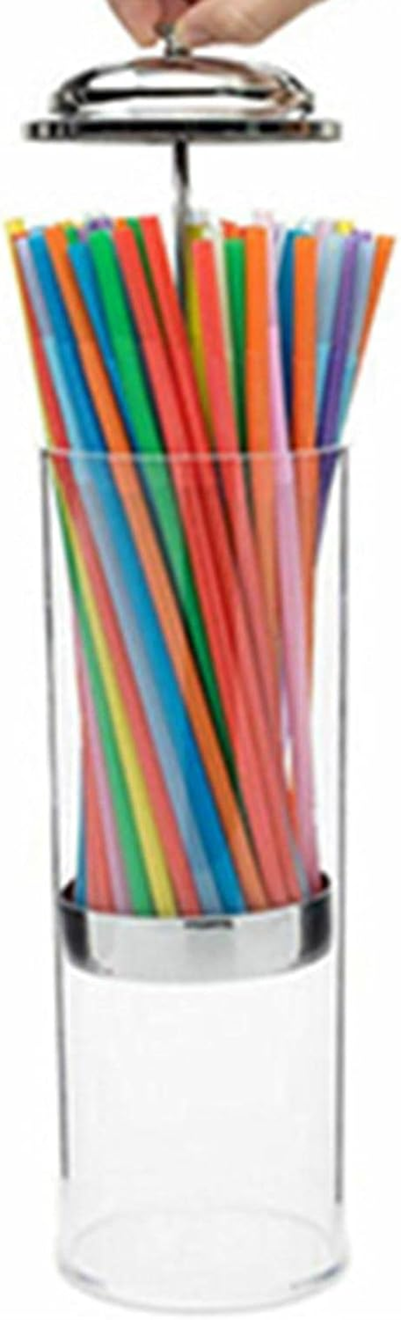 Plastic Straw Dispenser Container with Stainless Steel Lid Transparent Drinking Straw Holder Striped Plastic Straw Plastic Drinking Straw image number 6