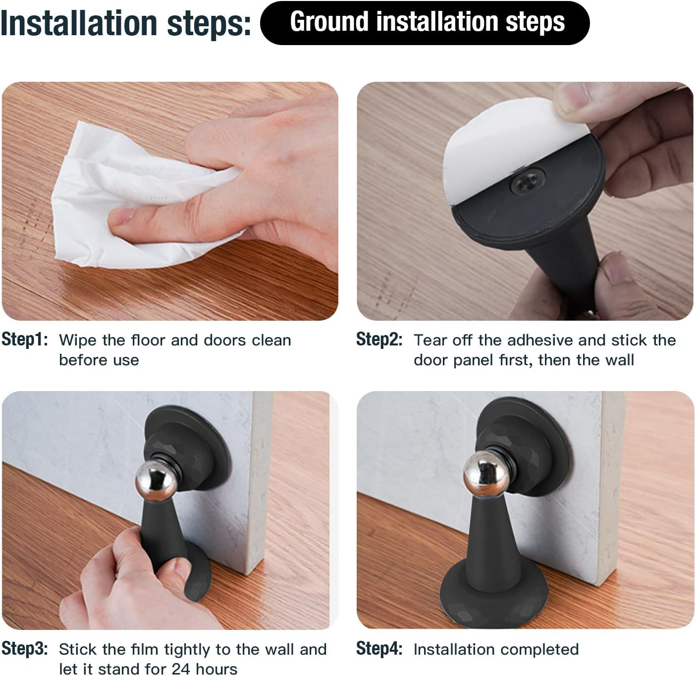 2-Pack Magnetic Door Stoppers | Heavy Duty Stainless Steel Door Stops for Wall & Floor | No Drilling Installation with Strong Adhesive | Universal Door Holder for Home & Office image number 2