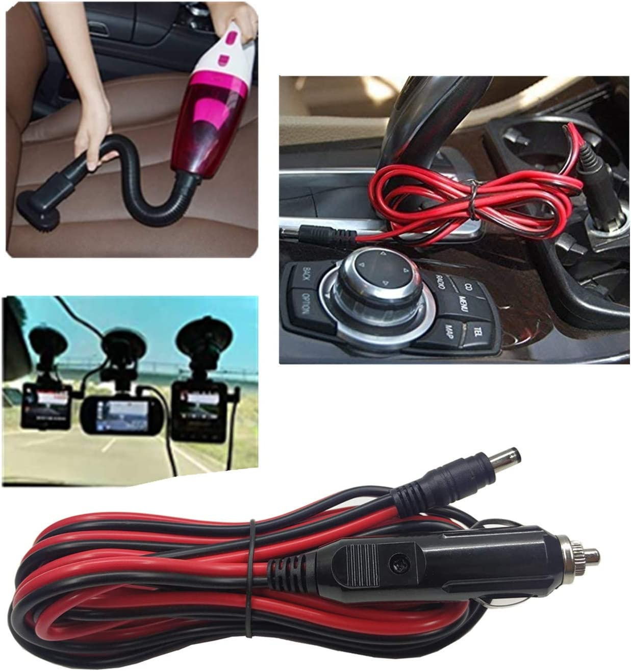 AEISVIK DC Car Charger Cable - 12-24V DC Car Charger Auto Power Supply Cord Cigarette Lighter Male Plug to DC 5.5Mm X 2.1Mm Connector Extension Cord for Portable DVD Player, Car, Camera (10FT) image number 1