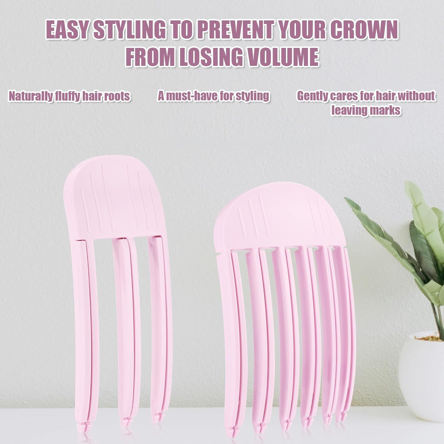 2Pcs Wind Shaping Styling Comb, Pink Fluffy Bangs Comb Include Three-Tooth & Six-Tooth Comb Portable Fluffy Bangs Styling Comb for Women Men image number 5