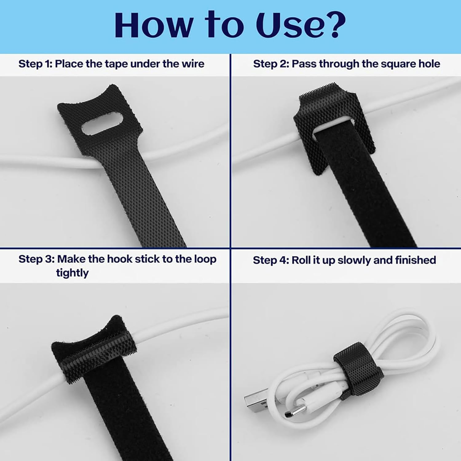 Reusable Cable Ties Reusable Zip Ties 120Pcs Cord Organizer Cable Organizer Cable Management Wire Organizer Wire Management Wire Tie Wraps Cablewrap Attache Cablekeeper Cablelabels image number 2