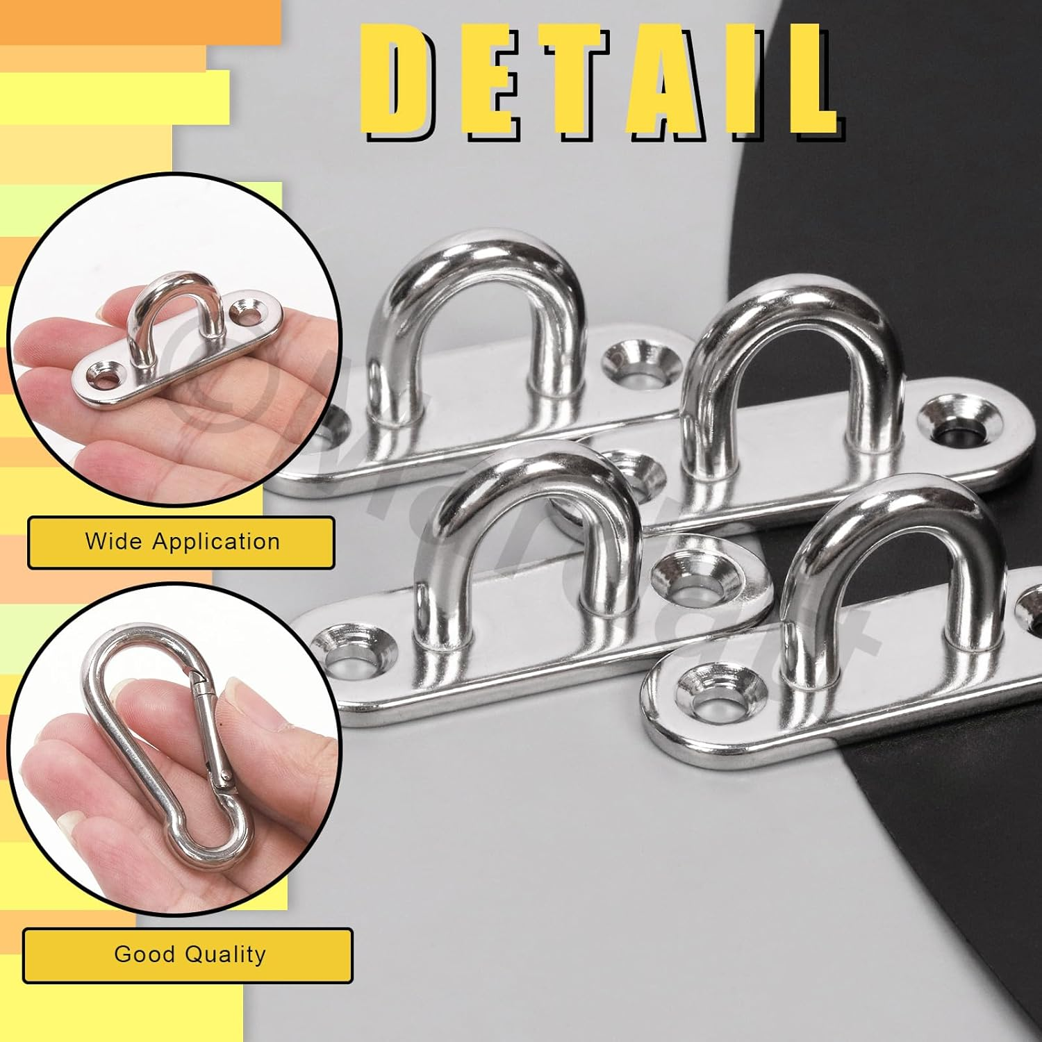 Mardatt 8Pcs 304 Stainless Steel Pad Eye Plate U Hooks Snap Hook, Marine Hardware Staple Hook Loop with Screws Stainless Steel Snap Hook Swivel Hooks Wall-Mounted for Outdoor Indoor Activity image number 3