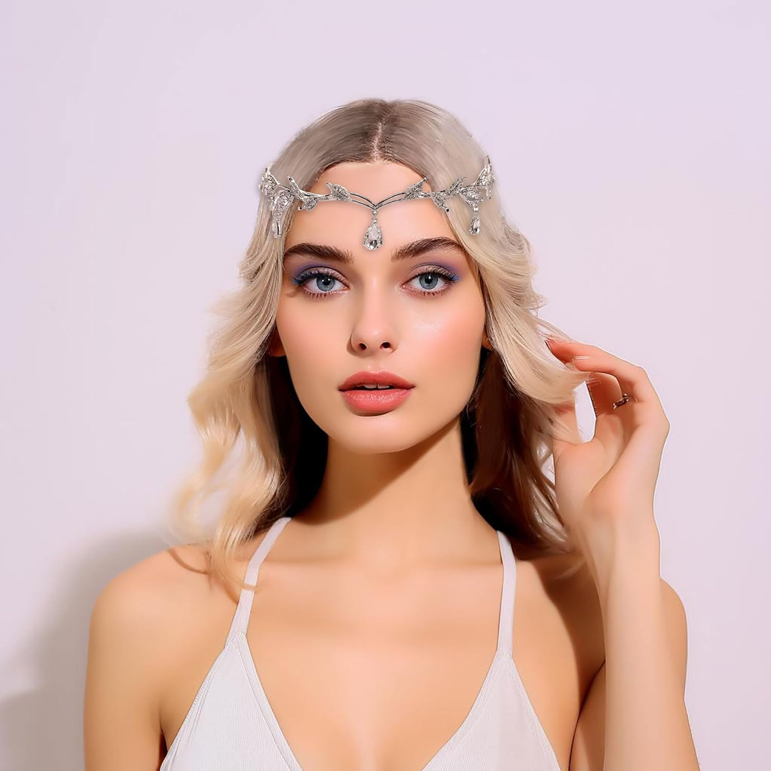 Jevenis Silver Elf Crown Black Fairy Costume Medieval Viking Fairy Headpiece Elf Costume Accessory for Renaissance image number 2