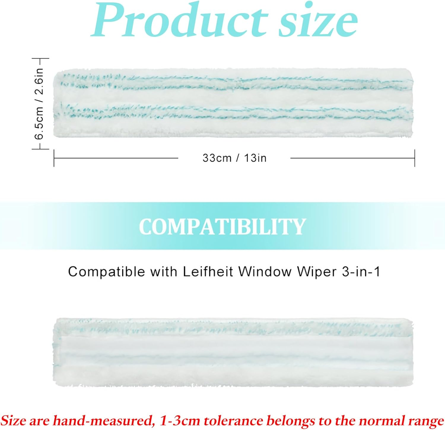 Pack of 3 Window Wiper Replacement Cover Microfibre Replacement Cover Streak-Free Window Cleaning Replacement Mop Cloth Cover Wide for Window Wiper Window & Frame Cleaner L 33 Cm X 6.5 Cm