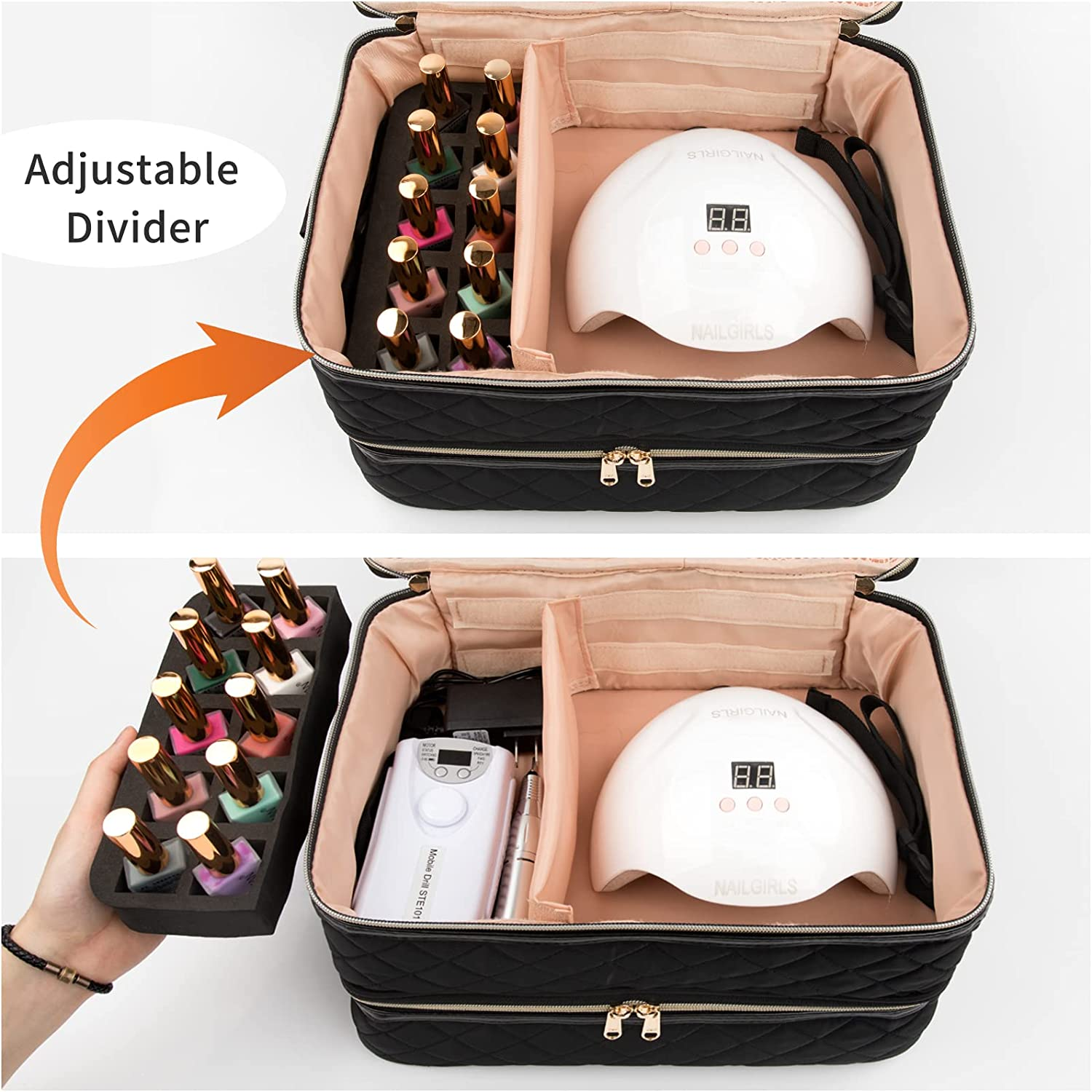 Nail Polish Organizer Case, Nail Lamp Storage Bag Holds 40-50 Nail Polish Bottles (0.5 Fl Oz - 0.3 Fl Oz) and Nail Drill, Manicure Set image number 5