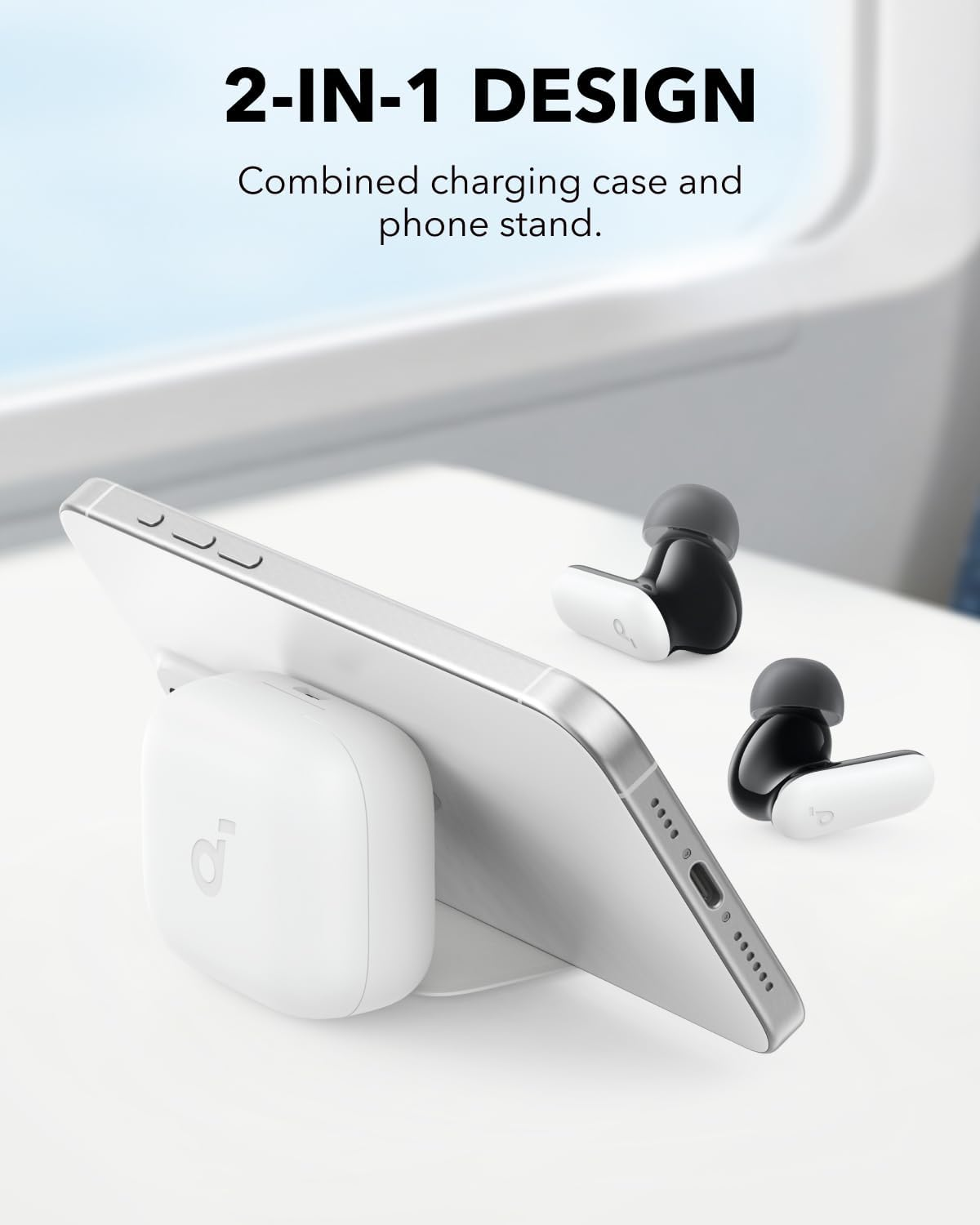 Soundcore P30I by Anker Noise Cancelling Earbuds, Strong and Smart Noise Cancelling, Powerful Bass, 45H Playtime, 2-In-1 Case and Phone Stand, IP54, Wireless Earbuds, Bluetooth 5.4 (White) image number 5
