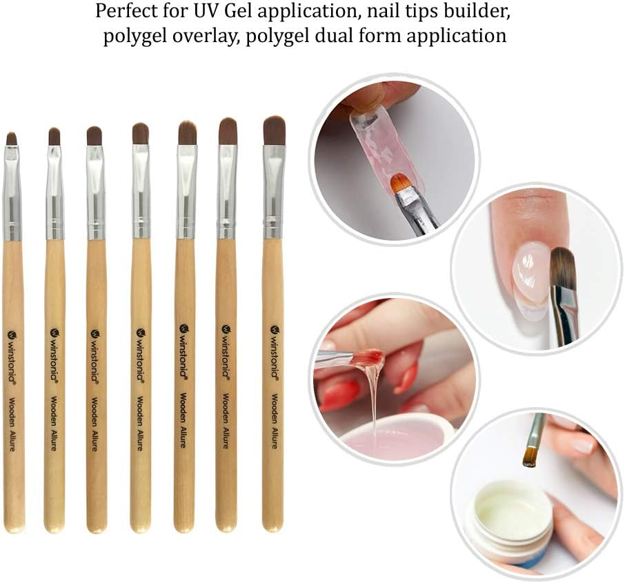 Winstonia 'Wooden Allure' Nail Art Acrylic UV Gel Brushes Tools Set Kit Assorted Size Oval image number 4