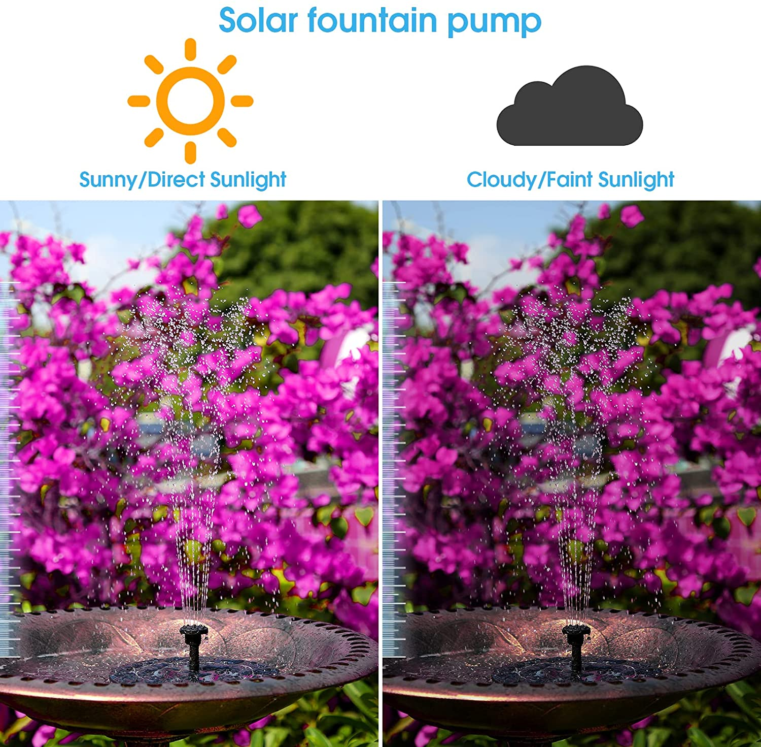 AISITIN 3.5W Solar Fountain Pump, Solar Water Pump Floating Fountain Built-In 1500Mah Battery, with 6 Nozzles, for Bird Bath, Fish Tank, Pond or Garden Decoration Solar Aerator Pump image number 5