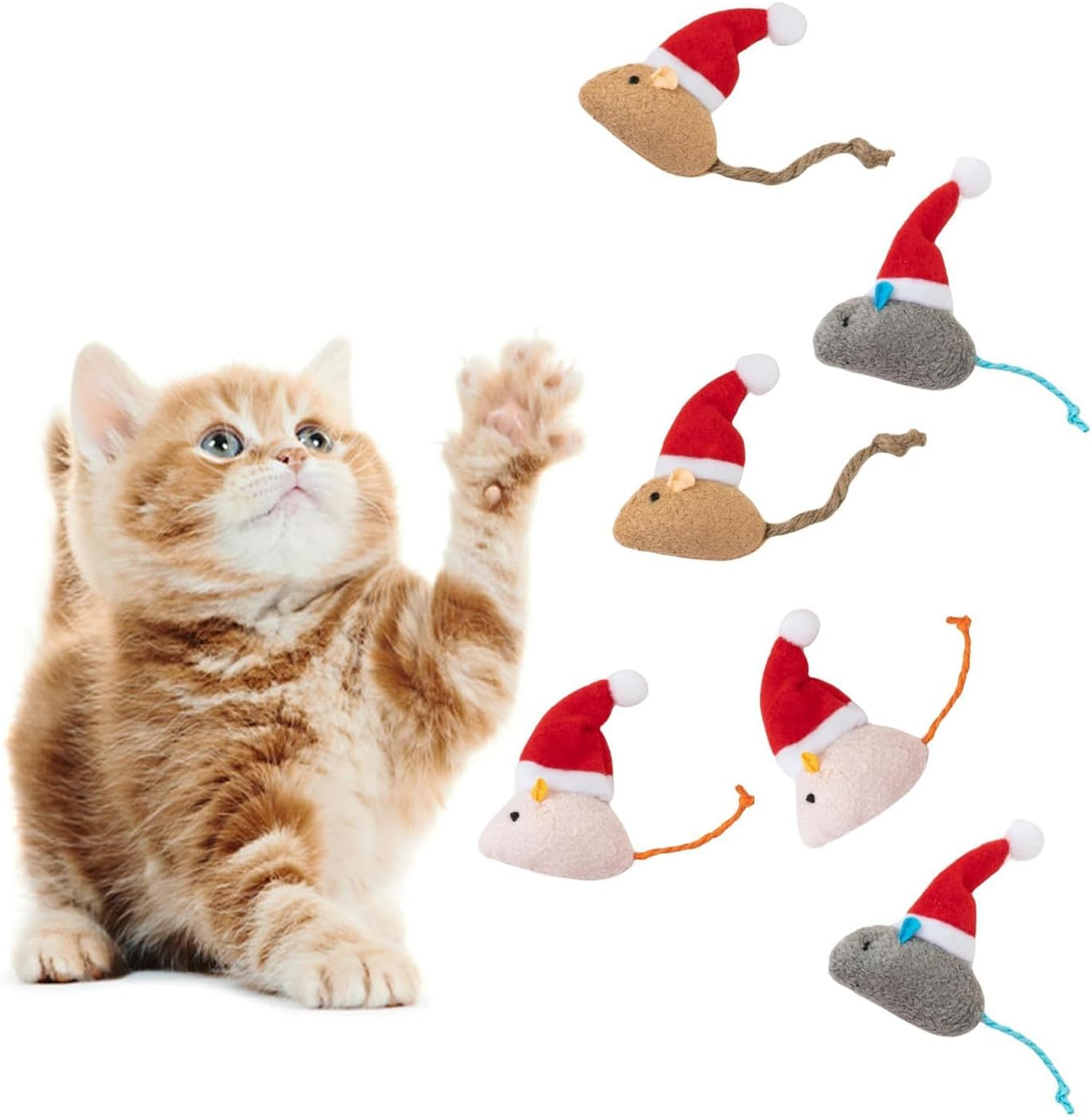 Animacoser 6 Pieces Christmas Cat Toys: Interactive Toy Mouse Costume with Catnip