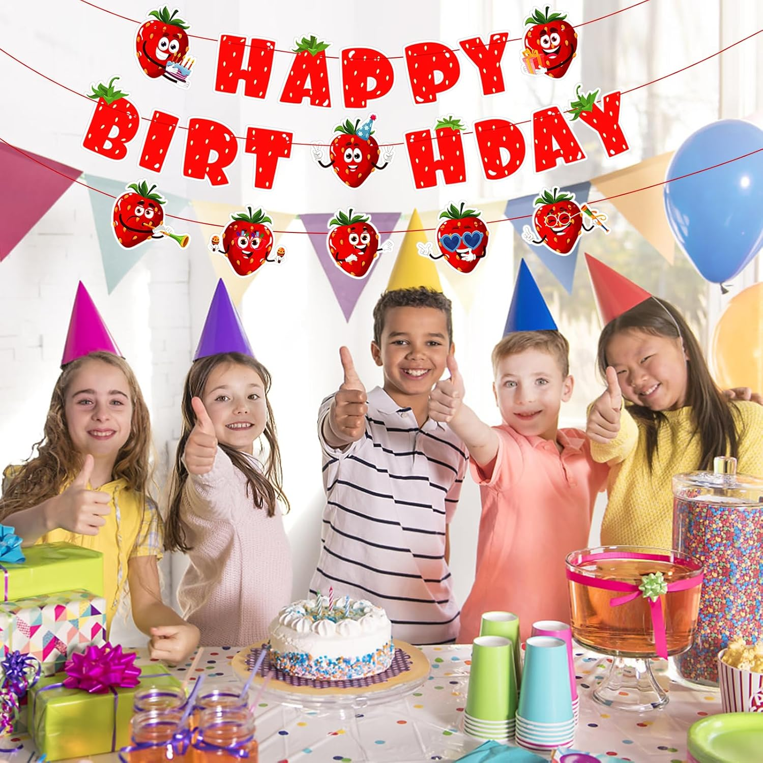 Strawberry Happy Birthday Banner, Red Strawberry Themed Party Banner Reliable Strawberry Hanging Banner Happy Birthday Backdrop for Sweet Girls Party Decoration Supplies image number 4