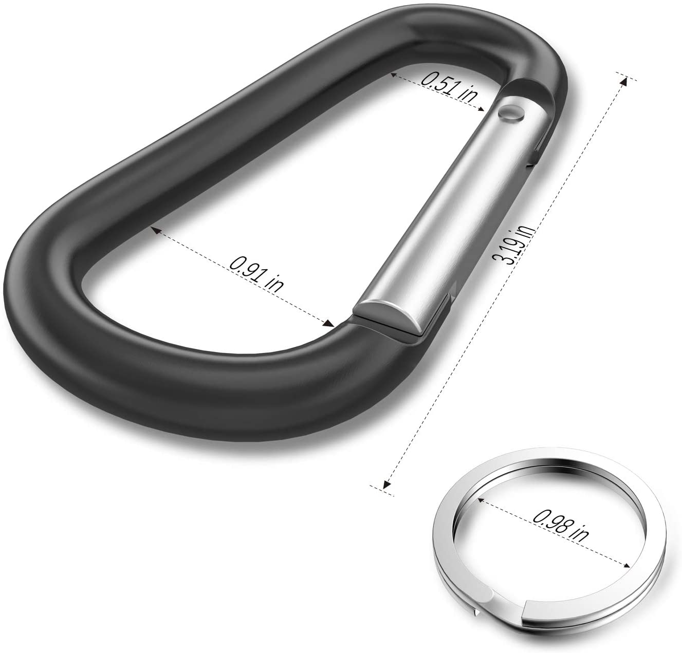 Sprookber 3" Aluminum Carabiner D Ring, Caribeener Clips, Spring Snap Hook for Keychain Clip, Set of 10 (Black) - Blue image number 6