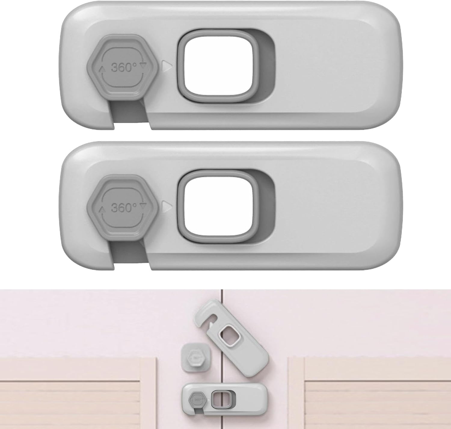 2 Pack Childproof Refrigerator Lock,Fridge Locks,Freezer Lock Apply to Max 1"(25Mm) Sealing Strip,Cabinet Cupboard Lock for Toddlers,Easy to Install,No Tools Need or Drill,Grey image number 3