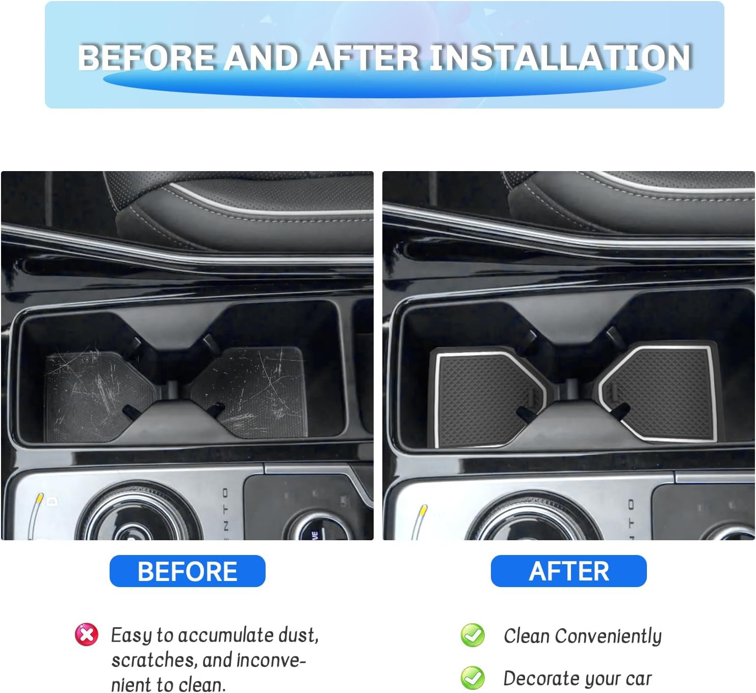 SXCY for 2021-2025 Kia Sorento Accessories Cup Holder Inserts Liner 2024 2025 Sorento Door Slot Mats 2025 Sorento Accessories Center Console Liners (7-Passenger Seats Only for LX/S Trim) (White) image number 4