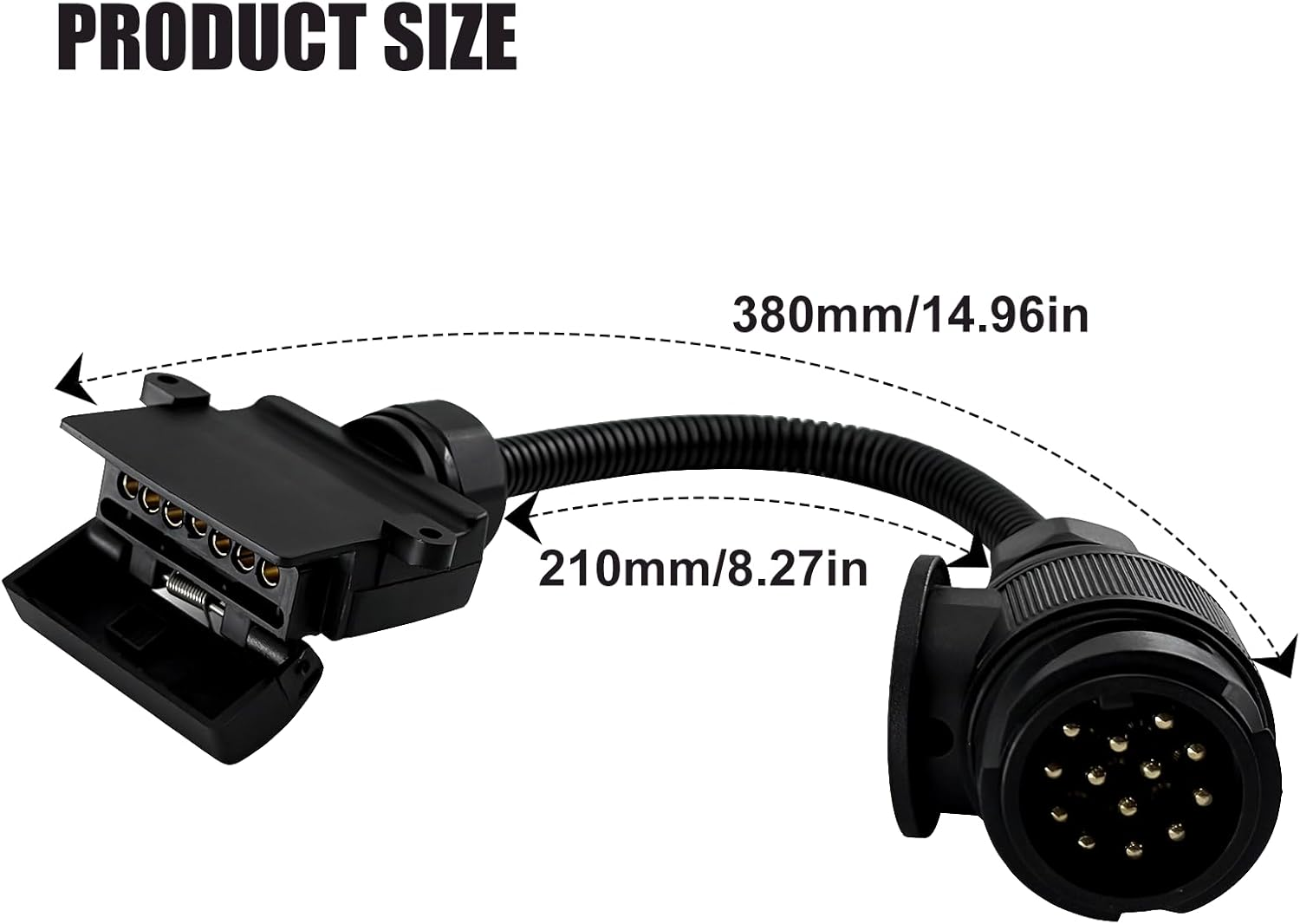 Trailer Adapter 13 Pin round Plug to 7 Pin Flat Socket, 12V EU-AU Spec Trailer Light Adapter, 35Cm Extra-Length Waterproof Connector Cable for RV Truck Caravan Utility Tow Vehicles