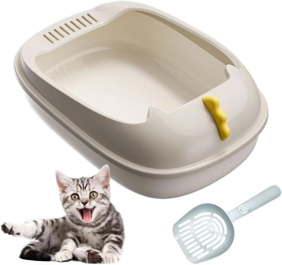 TOMVAES Portable Low Front Cat Litter Box Non-Sticky Open Cat Litter Box Kitty Toilet Tray with Splash Guard Easy Clean,Includes Litter Scoop, Anti-Leakage & Spacious Design for Larger Cats image number 1