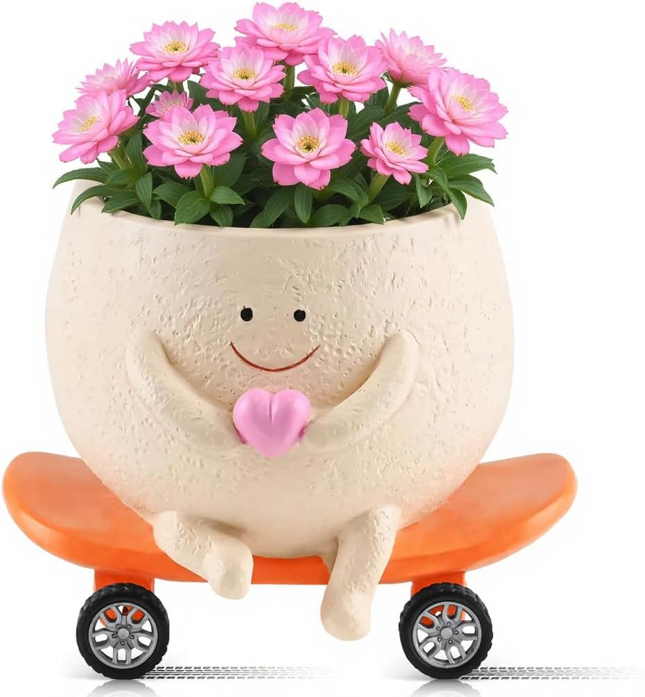 Cute Face Head Planters for Indoor Plants, Funny Skateboarding Planter Pots with Smiley Faces for Succulents and Outdoor Plants,Ideal Mother'S Day