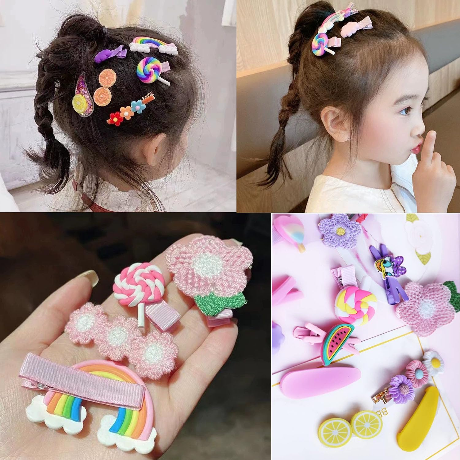Baby Girls Hair Clips, 56 Pcs Hair Clips for Girls, Toddle Hair Pins, Fully Lined Alligator Hair Rainbow Accessories Cute Cartoon Fruit Dessert Barrettes for Toddlers Girl Teens Kids image number 5