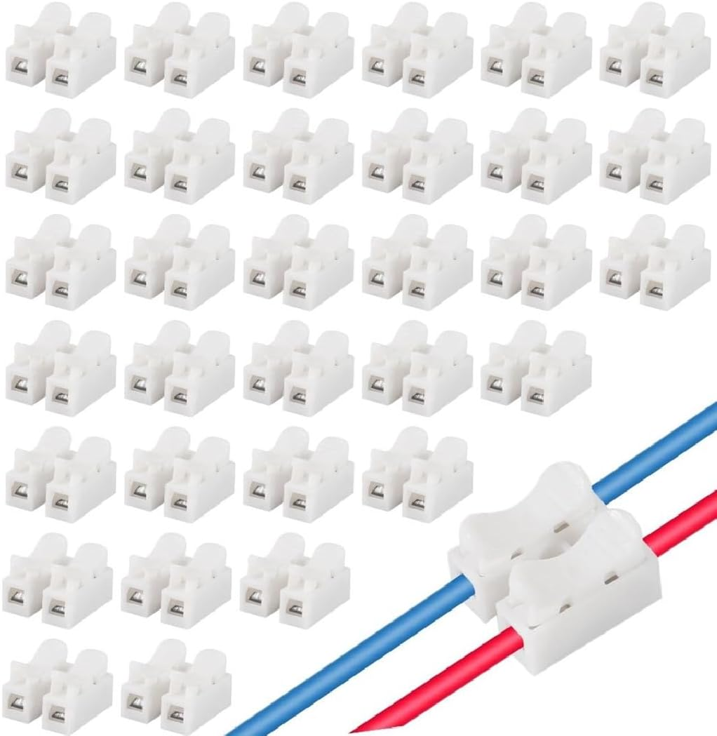 100PCS Push Quick Wire Cable Connectors, 2 Pin Spring, White, PVC, 10A 220V, 250V, 20-12 AWG, Lighting, Automotive, Electrical Wiring