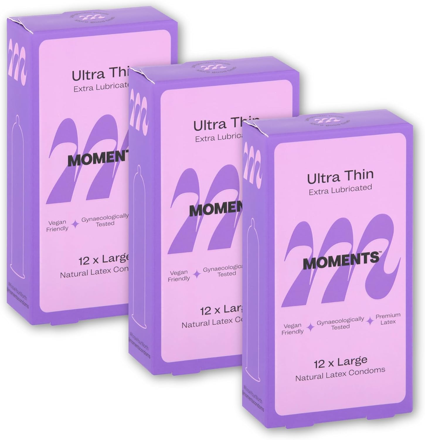 Moments Ultra Thin Large and Extra Lubricated Thinnest Premium Vegan Condoms (12 Count (Pack of 1)) image number 4