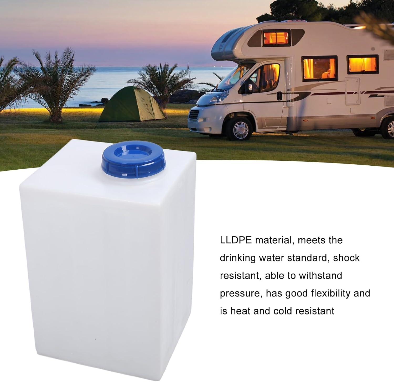 16 Gallons RV Fresh Water Tank, Thickened Fresh Water Holding Tank with 130Mm Water Inlet, Large Drinking Water Holding Tank for RV Trailer Camper Boat Yacht image number 3