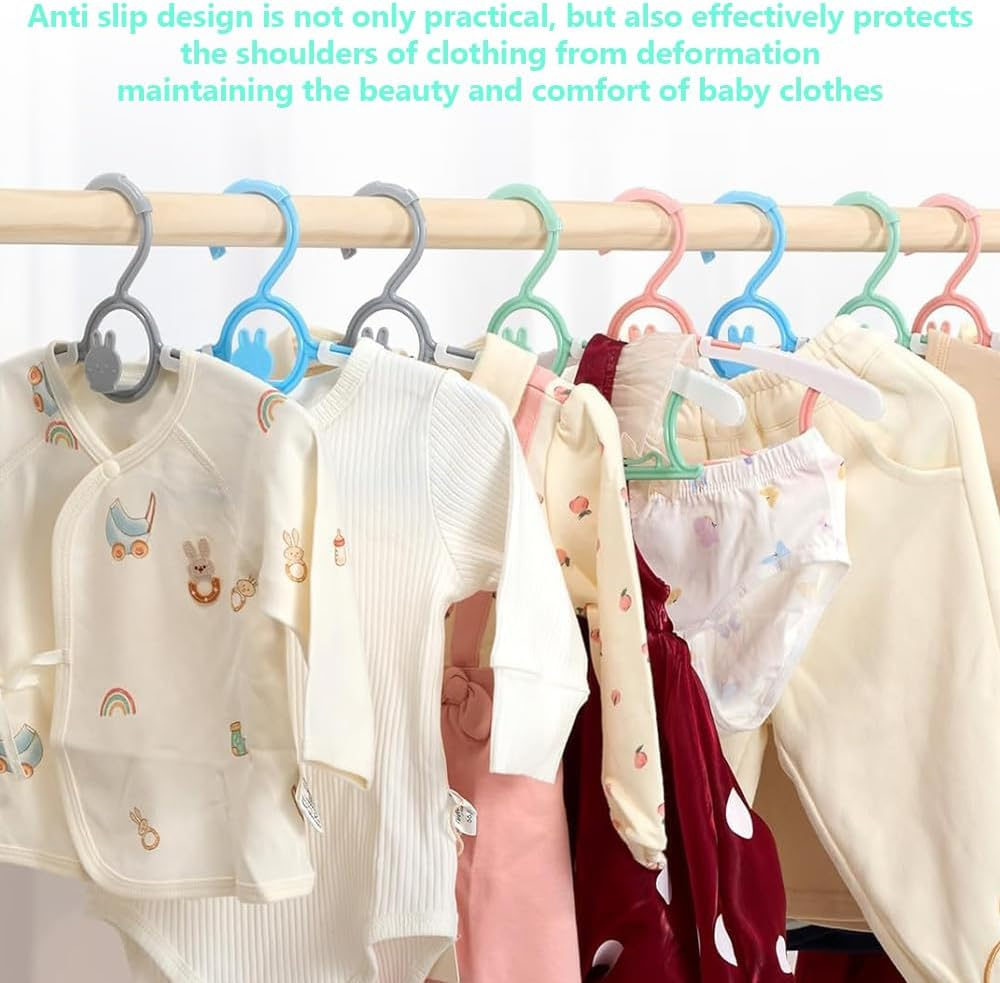 MOTRAIN 60-Pack Extendable & Stackable Kids Hangers, Non-Slip Plastic Baby and Toddler Clothes Hangers with Plastic Hanger Straps, Stretchable 11-14 Inch, Mix Colors Space-Saving Design
