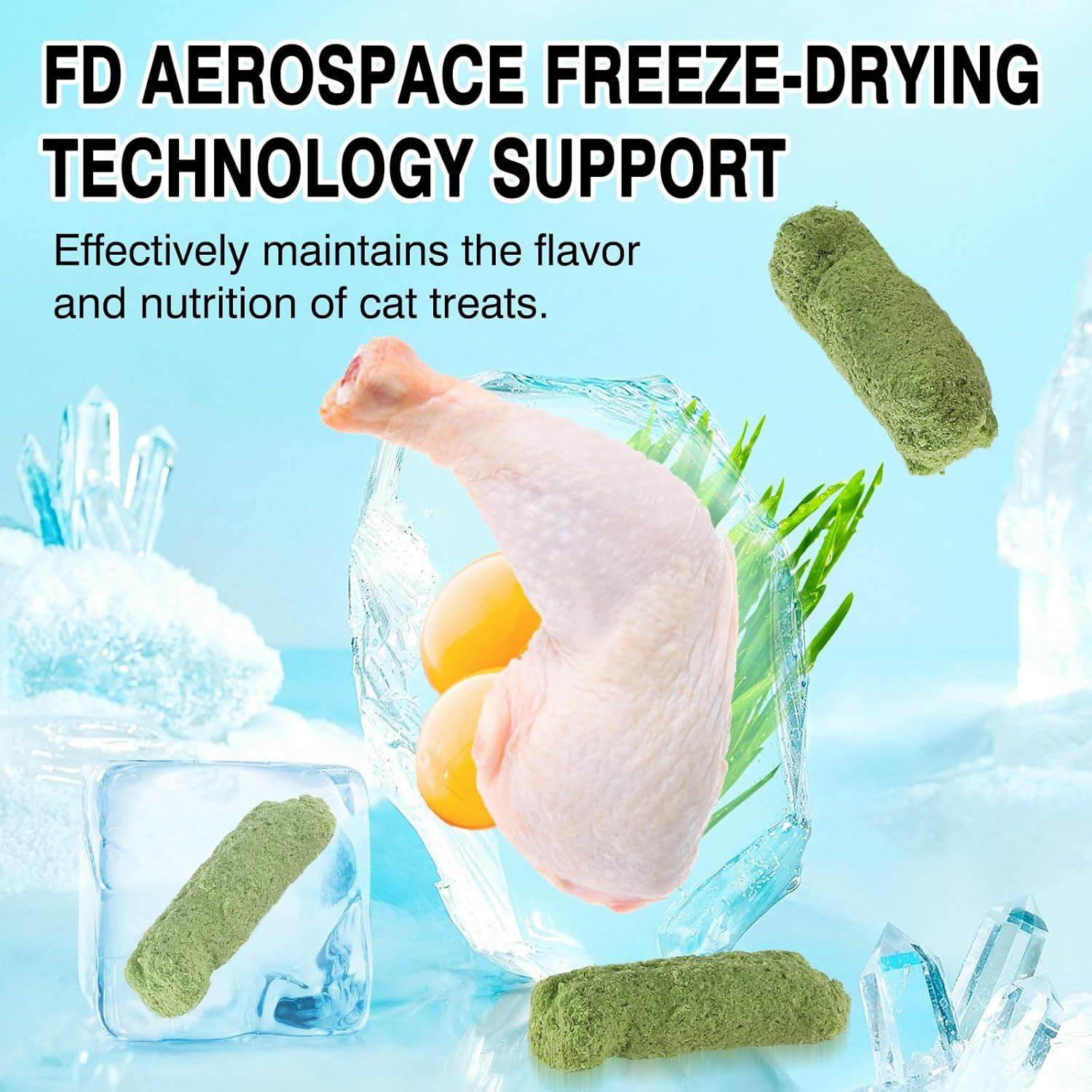 Freeze-Dried Cat Treats 100G - Chicken & Egg Yolk with Cat Grass | Dental Health, Hairball Control, Skin & Coat Care | Natural Lickable Snacks for Kittens image number 6