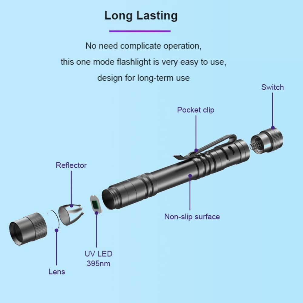 UV Black Light Flashlight, 395Nm Mini Pen Light with Clip, Waterproof Ultraviolet Flashlight for Leak, Pet Urine, Scorpion, Hotel Inspection, Dry Stain and Bed Bug image number 3