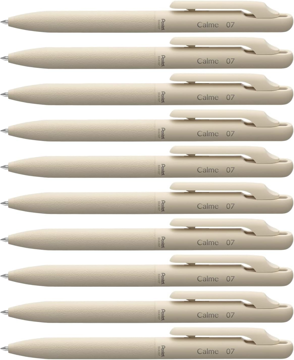 Pentel Calme Retractable Ballpoint Pen 0.7Mm Medium Nib Beige Barrel Black Ink, Box of 10 Pens (BXA107H-A)