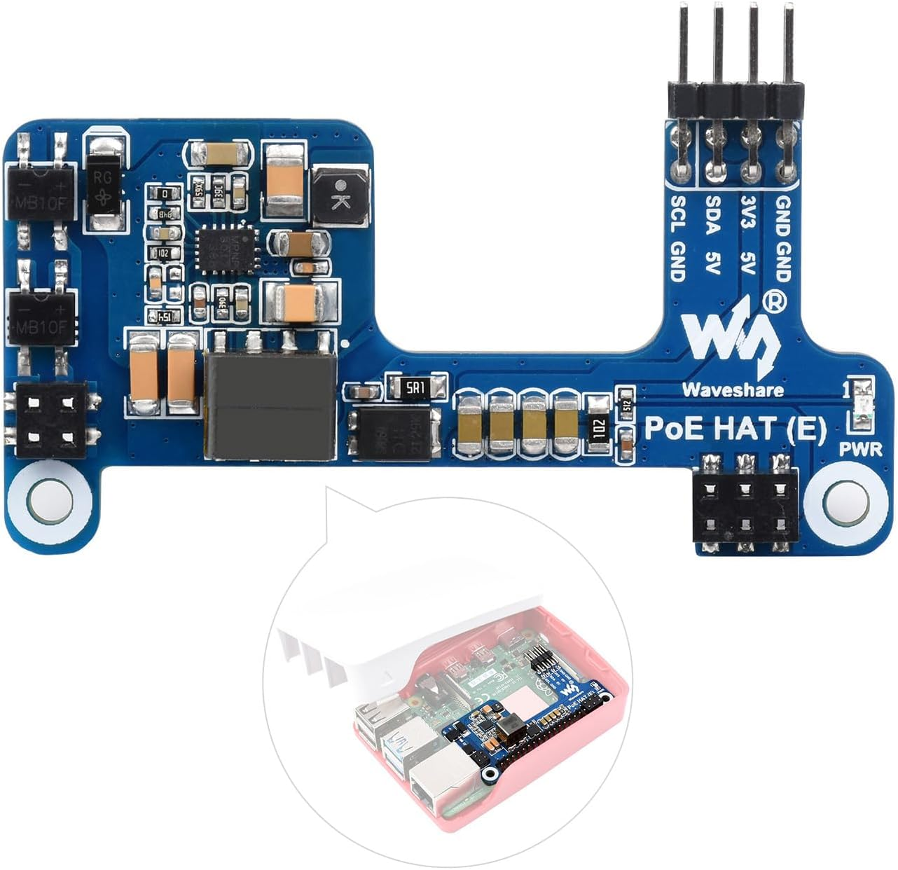 Waveshare POE Hat,Power over Ethernet HAT Type E Compatible with Raspberry Pi 3B+/4B 802.3Af-Compliant, Mini Body, More Space-Saving