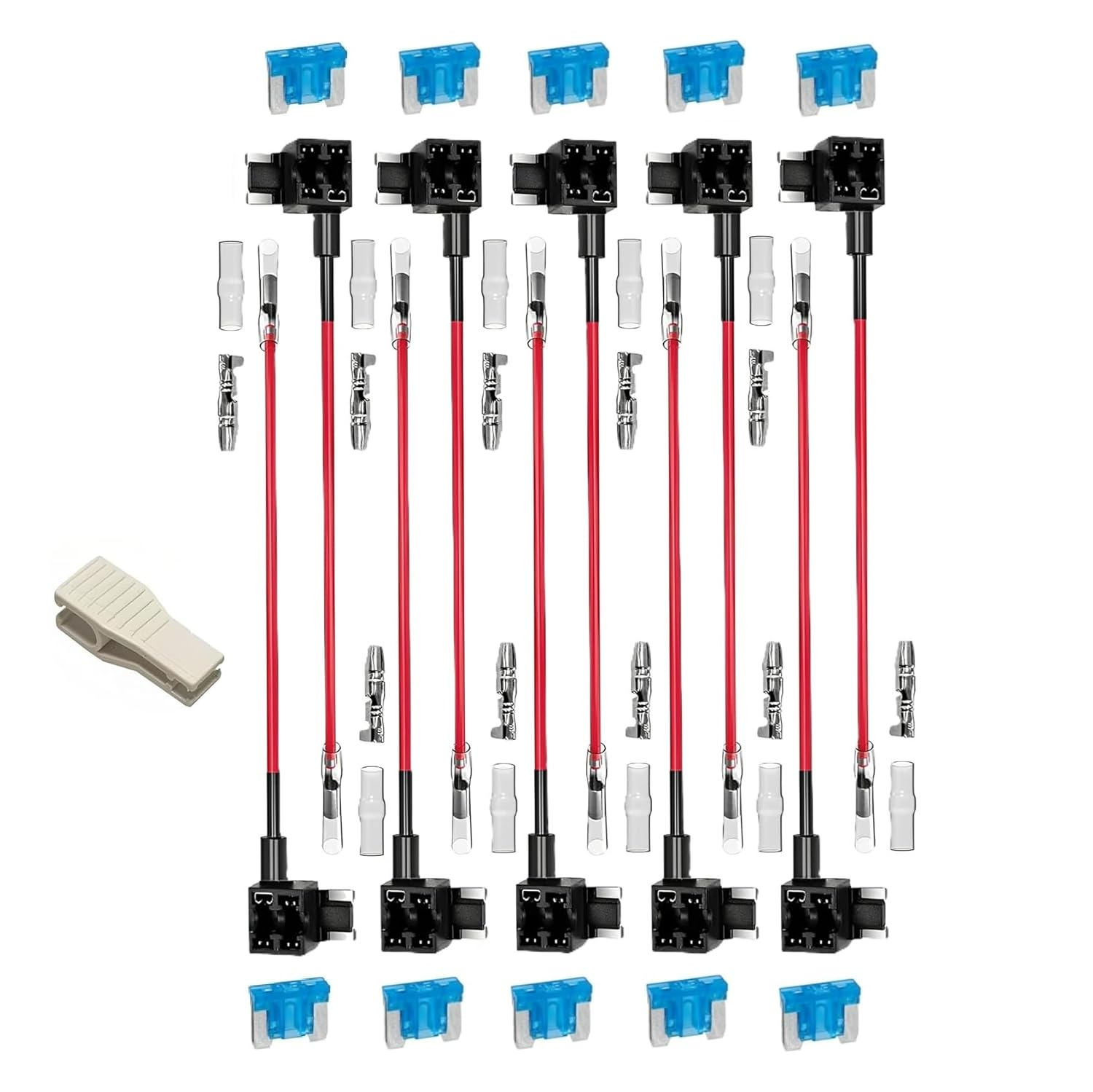 10 Pack Low Profile Mini Add-A-Circuit 16AWG Fuse Tap Kit &ndash; Automotive Piggy Back Fuse Holders with Wire Harness for Car, Truck, SUV, Caravan Ozchillon (10, 7.5AMP) image number 4