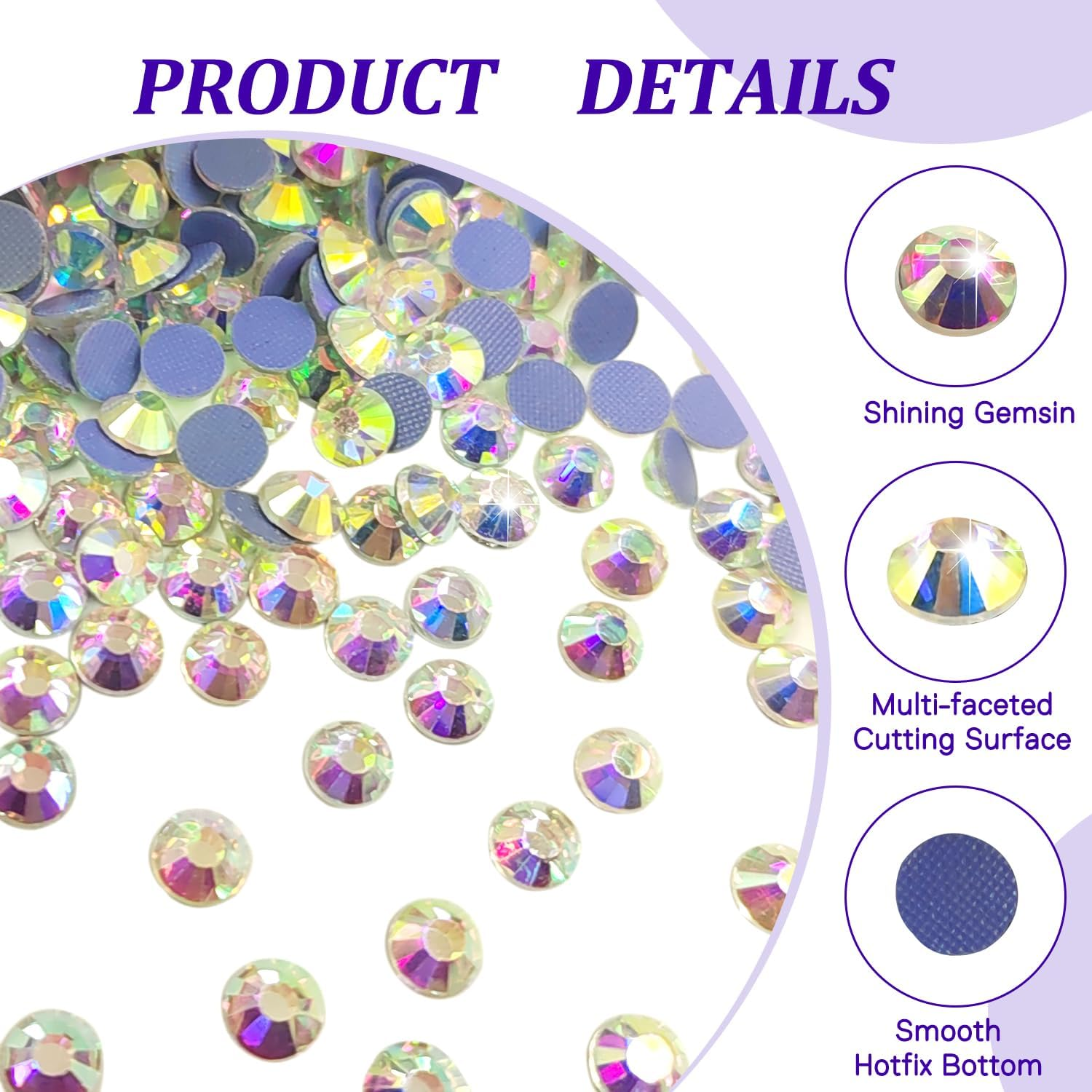 1440 Pieces Hotfix Rhinestones, 20 Colours, 4 Sizes, round Glass Rhinestones for Clothes, Shoes, DIY Crafts (Crystal AB, SS16) image number 4