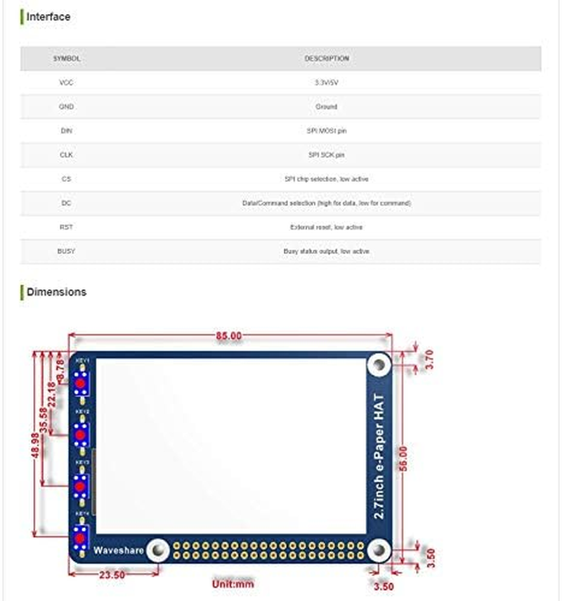 Waveshare 2.7Inch E-Ink Screen Display HAT for Raspberry Pi Electronic E-Paper with Embedded Controller Communicating via SPI Interface image number 1