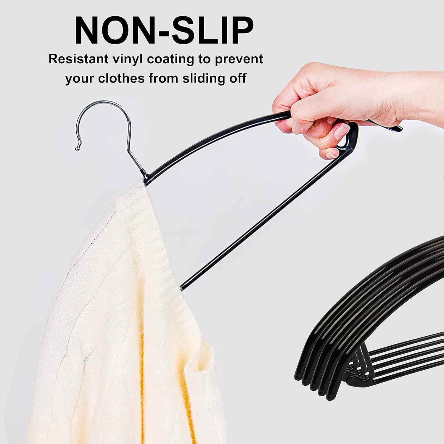 Coat Hangers 30-Pack No Bump Rounded Clothes Hanger, Metal with Soft Non-Slip PVC Coating - Black No-Soulder Bumps (Bump Free) Strong Arc Hangers for Dress, Jacket, Jumper, Suit, Pants Heavy Clothing image number 1
