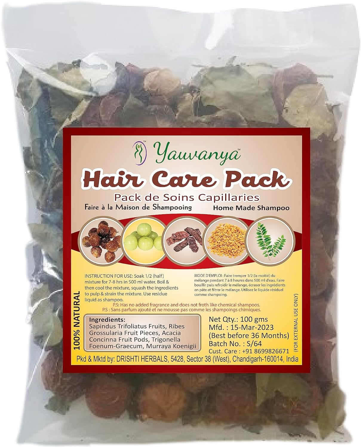 Yauvanya Make at Home Shampoo DIY Hair Care Pack (Anti Hairfall, Sulphate & Paraben Free, 100% Natural, Chemical Free) - 3X100 Gms image number 2