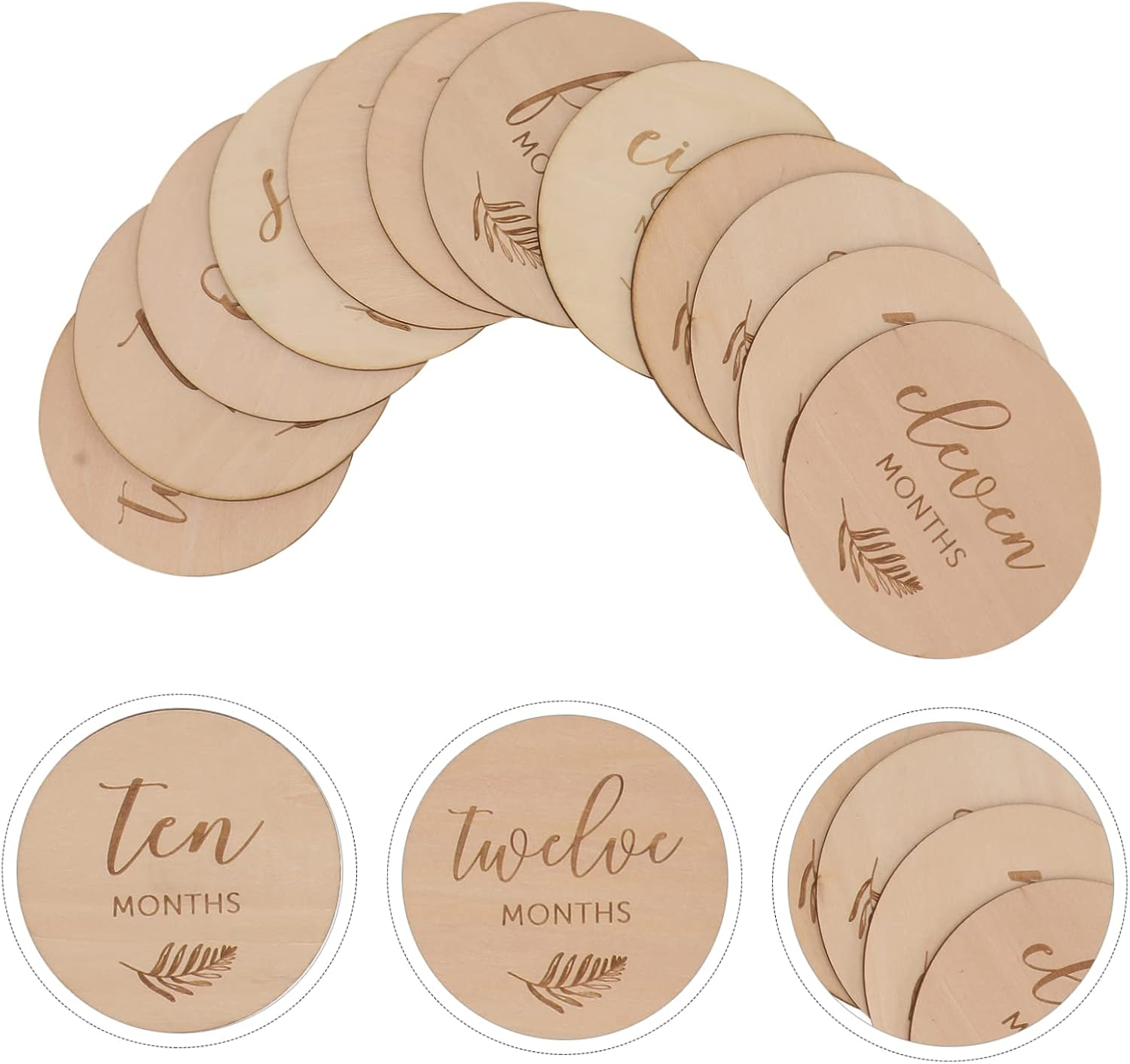 12Pcs Wood Milestone Discs Newborn Milestone Cards for Birthday Decorations Tummy Toys - Assorted Color image number 6