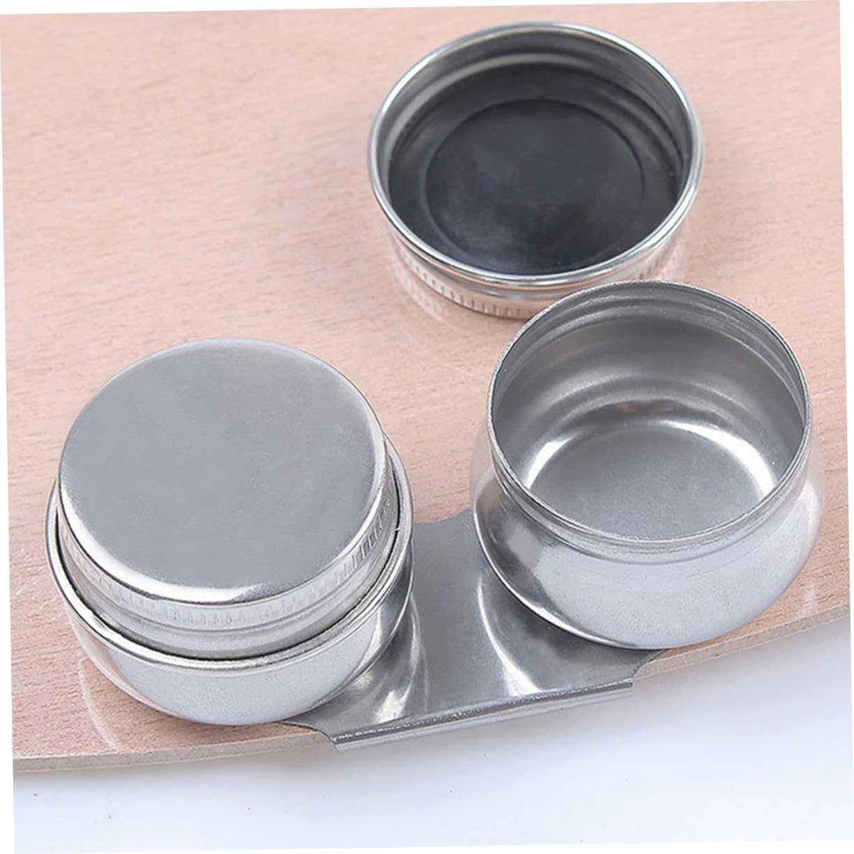 Stainless Steel Oil Painting Palette Cups Lids 6Cm Double Oil Jar for Artists Paint Brush Washing Bucket Painting Supplies Suitable for Watercolor image number 5