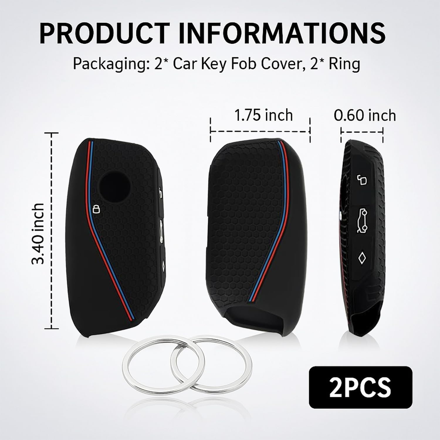 Compatible with BMW Key Fob Cover,2Pcs Car Key Fob Protector with 2PCS Rings Reduces Key Scratches, Silicone Car Key Cover