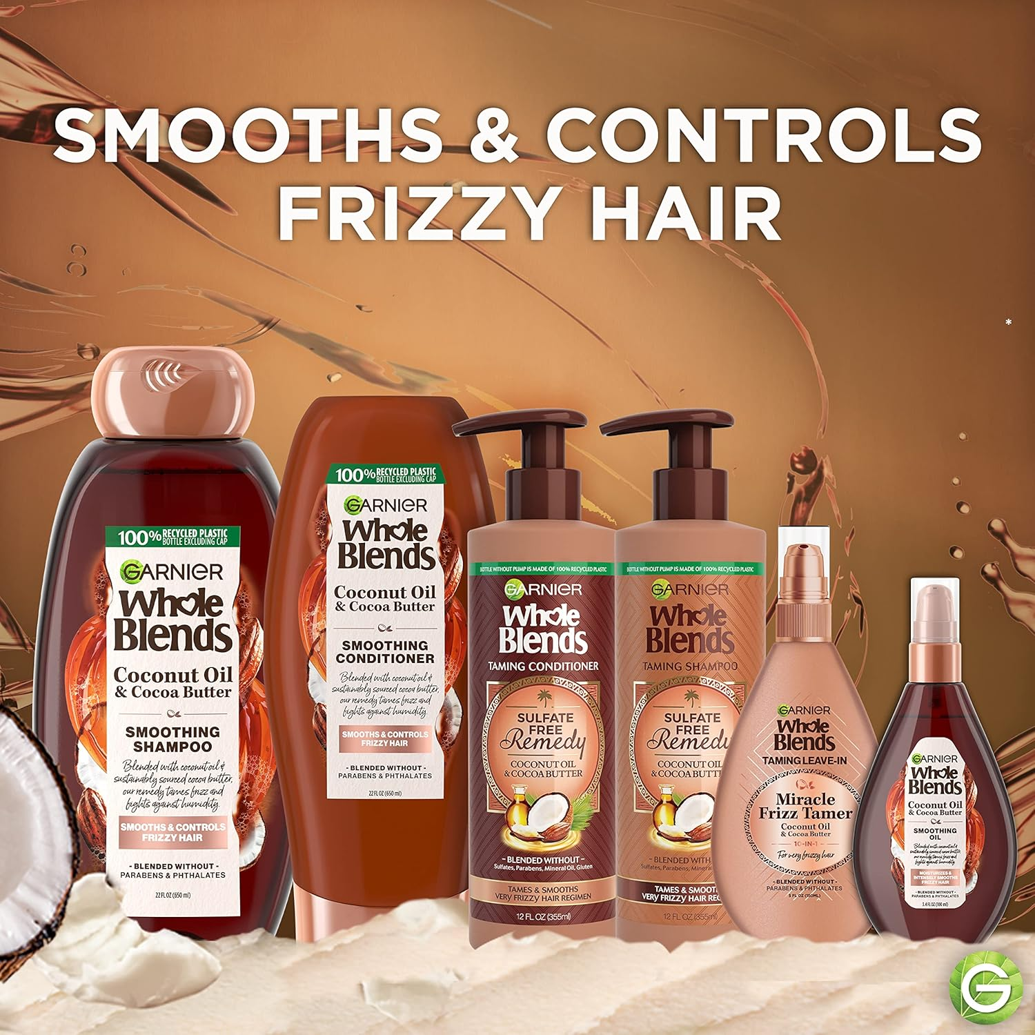 Garnier Whole Blends Coconut Oil & Cocoa Butter Smoothing Conditioner for Frizzy Hair, 22 Fl Oz, 2 Count (Packaging May Vary) image number 4