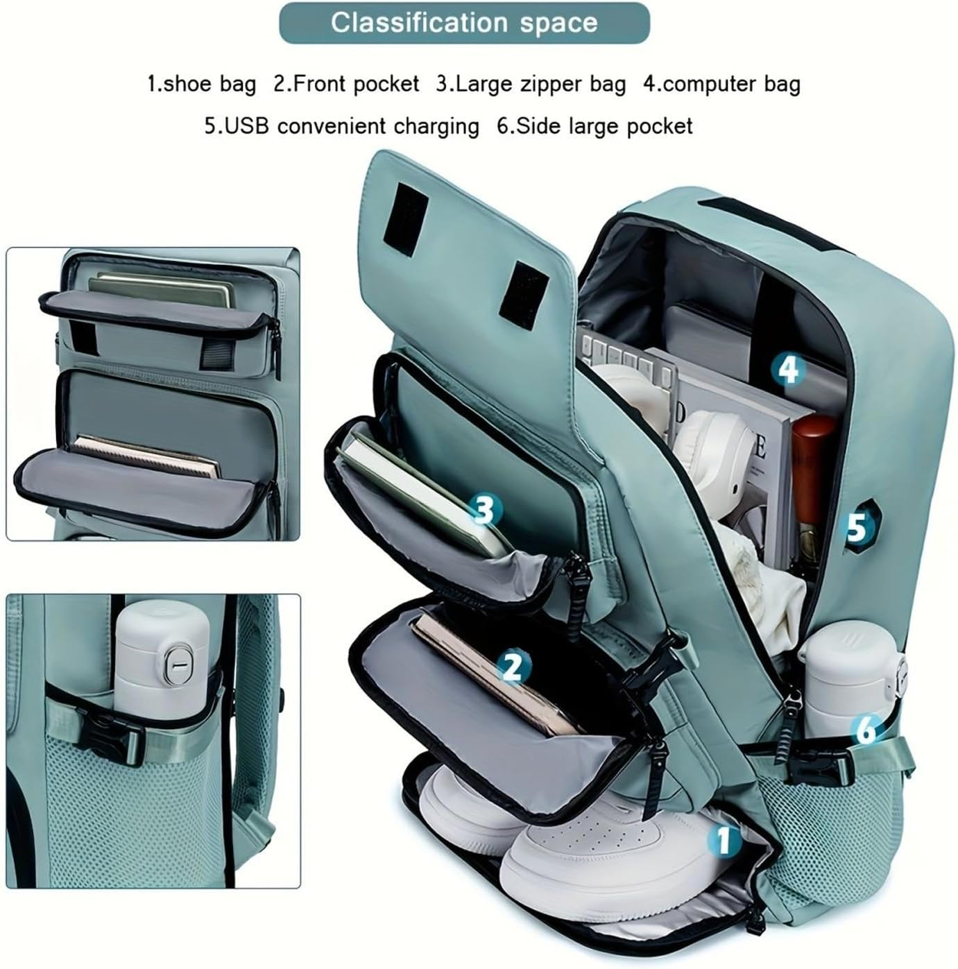 O-TBOST Carry on Travel Backpack Convertible Duffle Backpack Laptop Backpack for Men Women - Grey image number 4