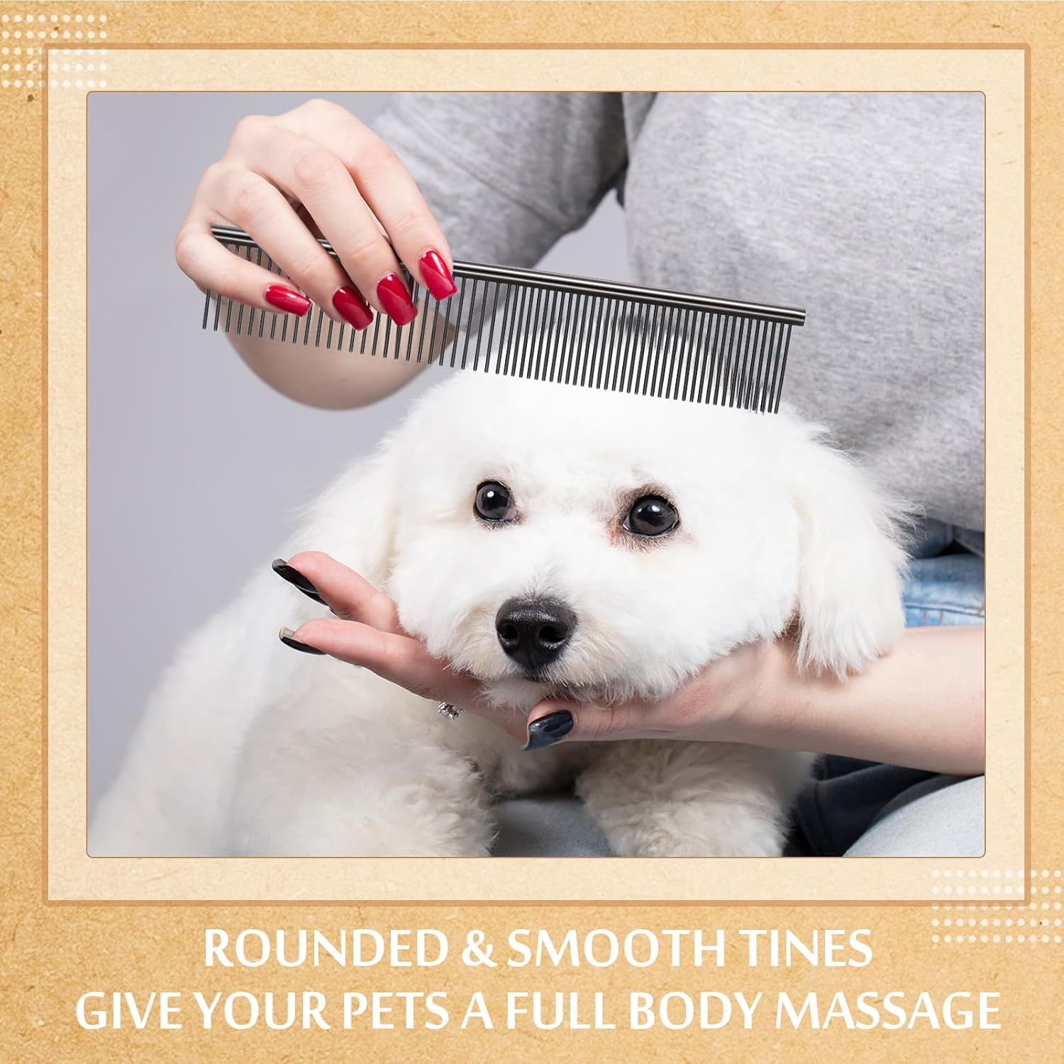 Boao Stainless Steel Pet Comb Pet Grooming Comb Rounded Teeth Dog Comb for Large, Medium and Small Dogs and Cats with Tangled Short/Long Hair (19 X 3.3 Cm) image number 2