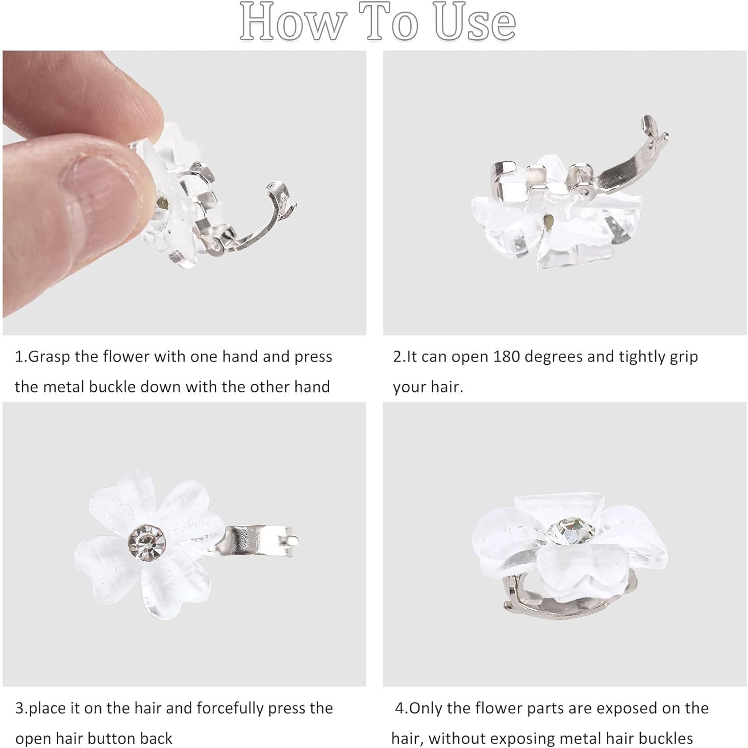 SHUNYUNG Mini White Clover Flower Hair Clips, 20Pcs, 0.63 Inches, Rhinestone, Daisy Flower, Cute Design, Women and Girls image number 6