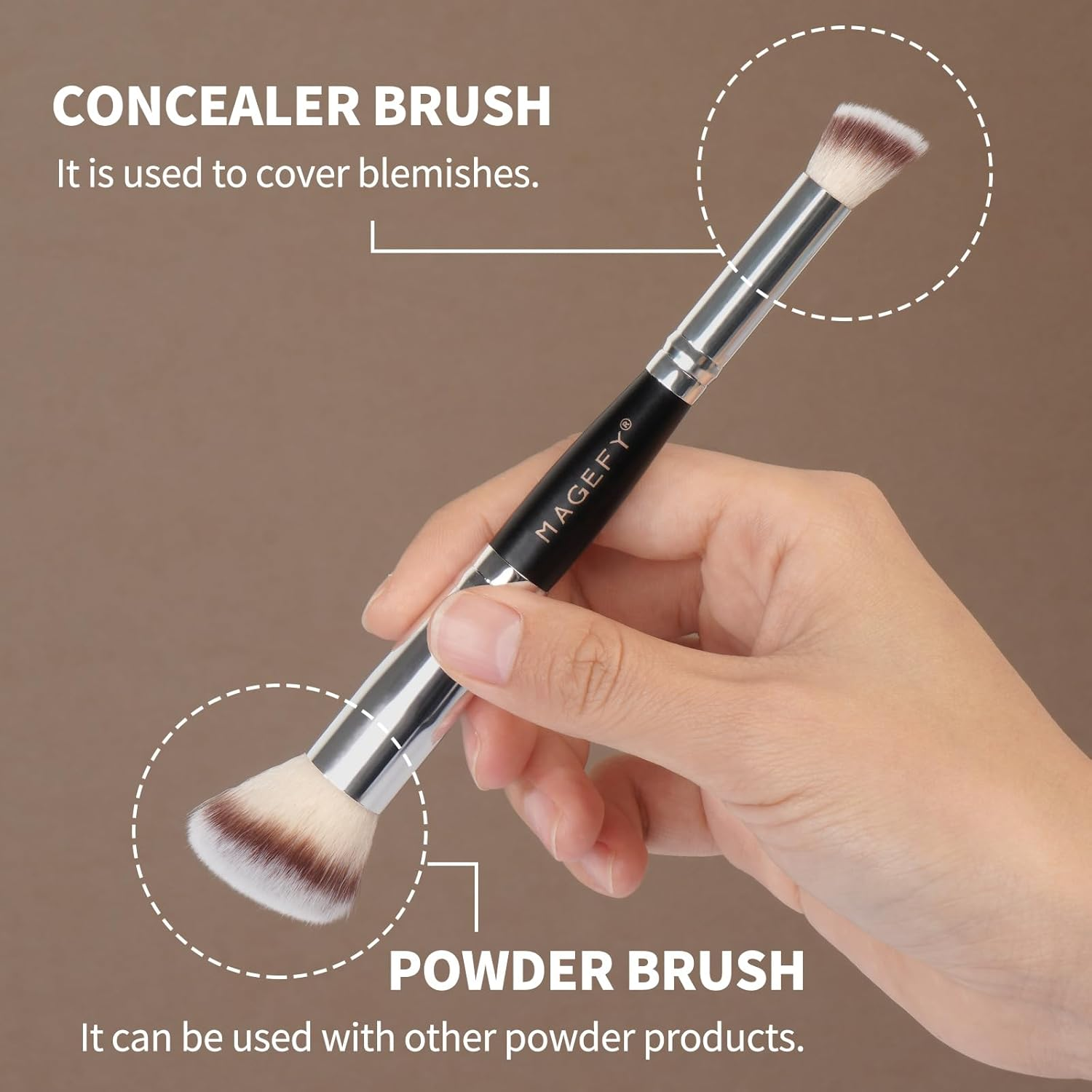 MAGEFY Foundation Makeup Brushes, 2Pcs Premium Double-Ended Makeup Brush for Buffing Liquid, Cream, Powder, Blending Contour Face Brush image number 3