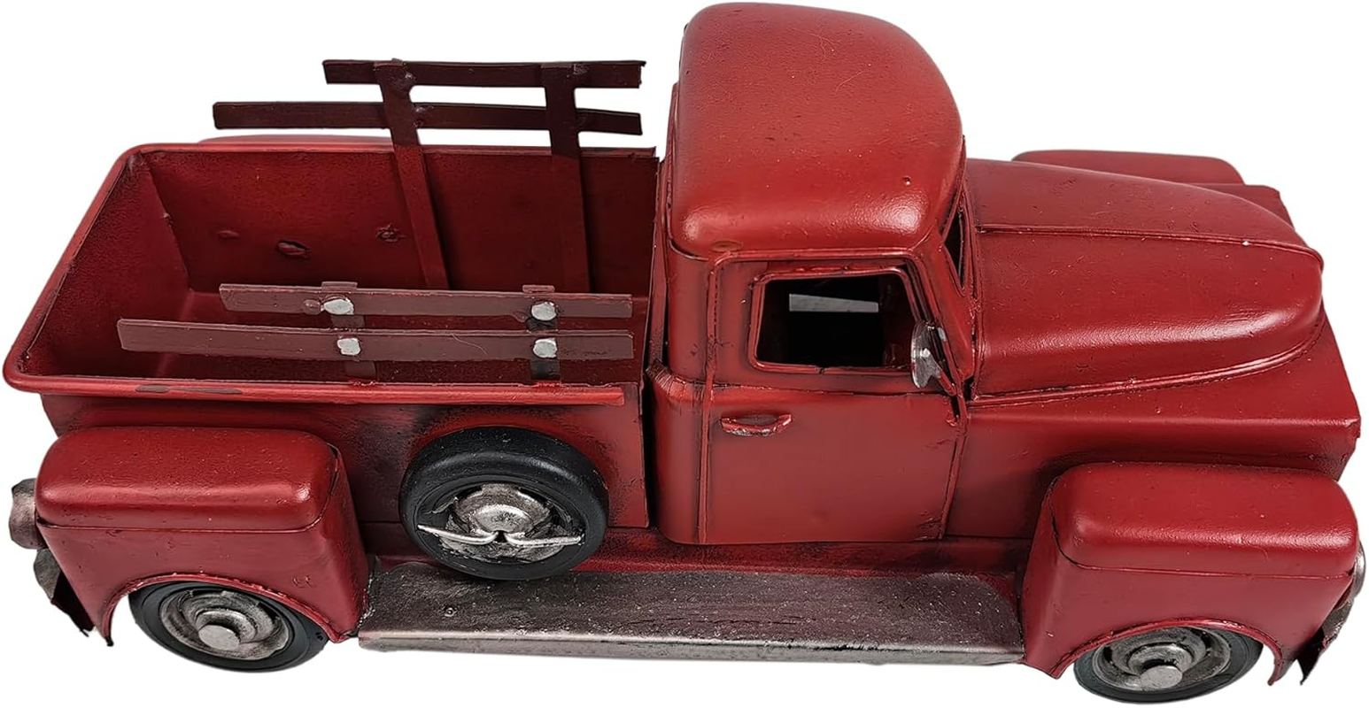 Ychtewy-Iron Classic Red Truck Pick-Up Model Collectible Vehicle Decoration, Metal Truck Christmas Decor ，Unique Blend of Vintage, Rustic, Farmhouse Truck Decor for Table Top Decor. (A)&hellip; image number 4