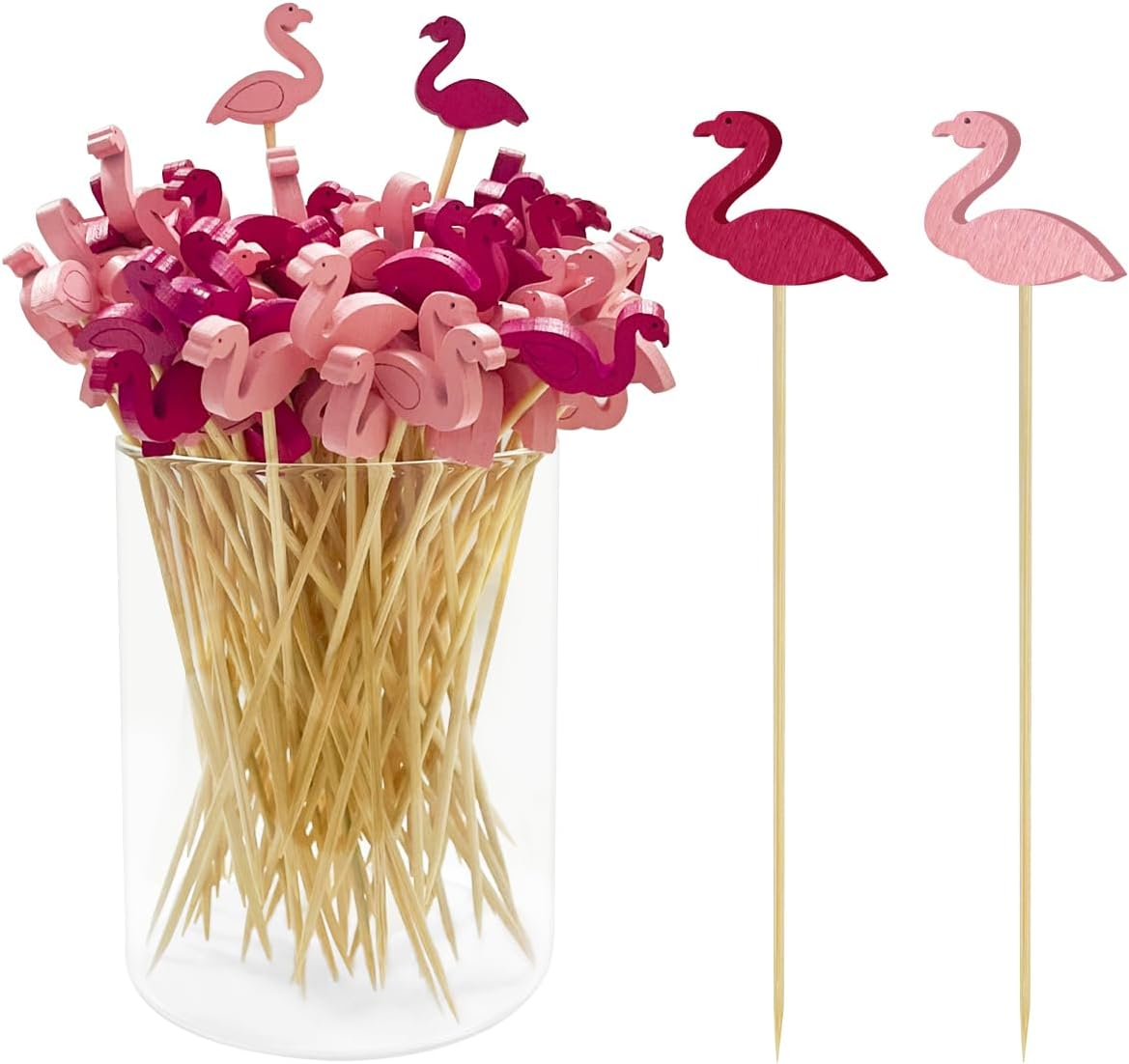NILLOS Cocktail Bamboo, 100 PCS Flamingo Design Decorative Cocktail Appetizer Picks for Fruit, Appetizers, Dessert, Stirrers Sticks (13.5 * 2.3 Cm/5.31 * 0.9 In)